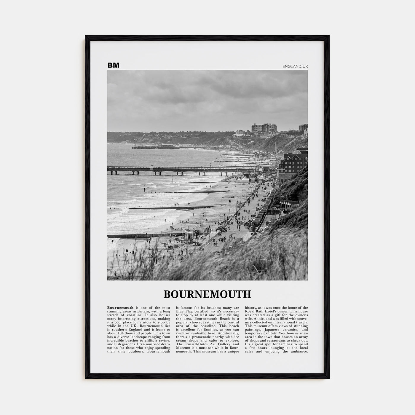 Bournemouth Travel B&W Poster