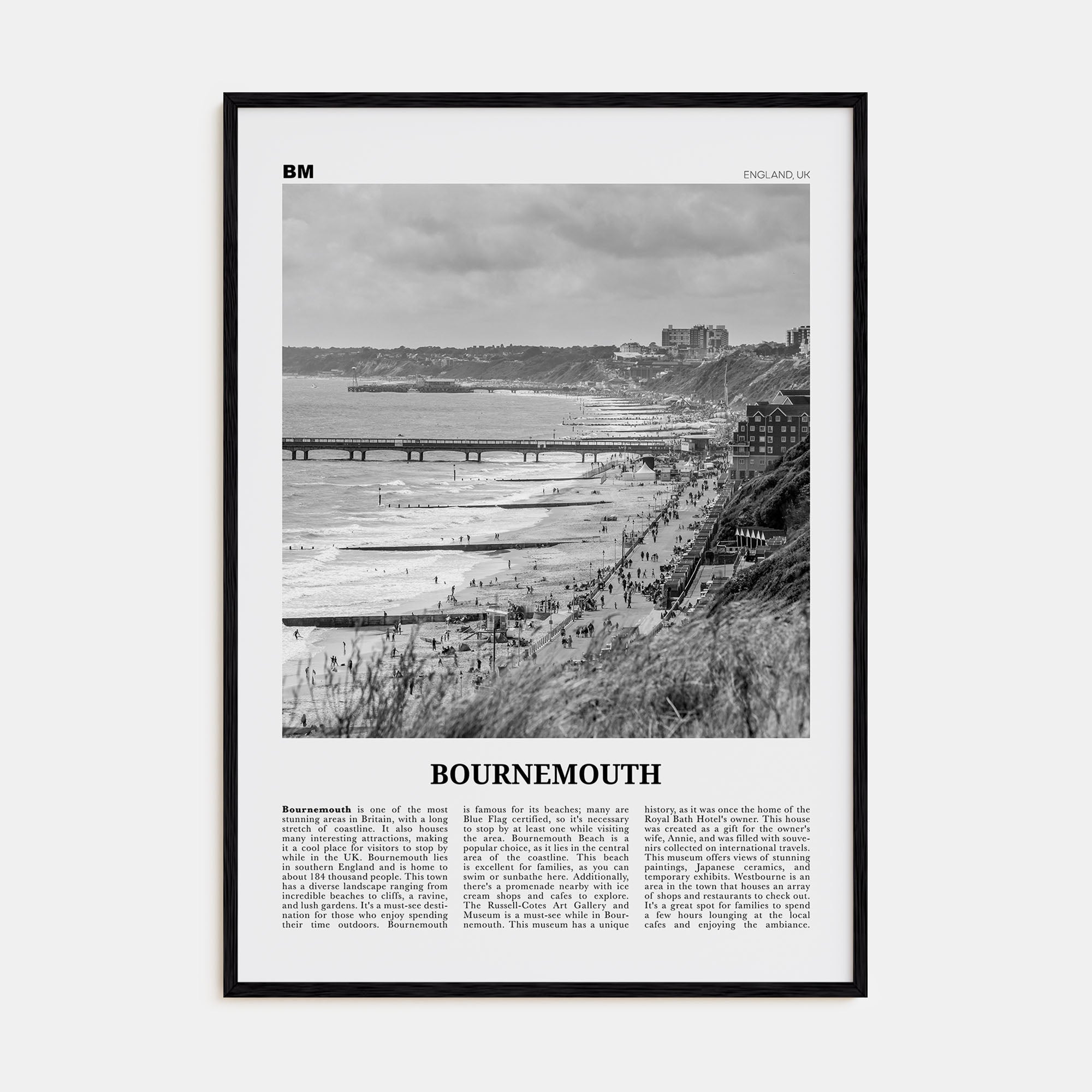 Bournemouth Travel B&W Poster