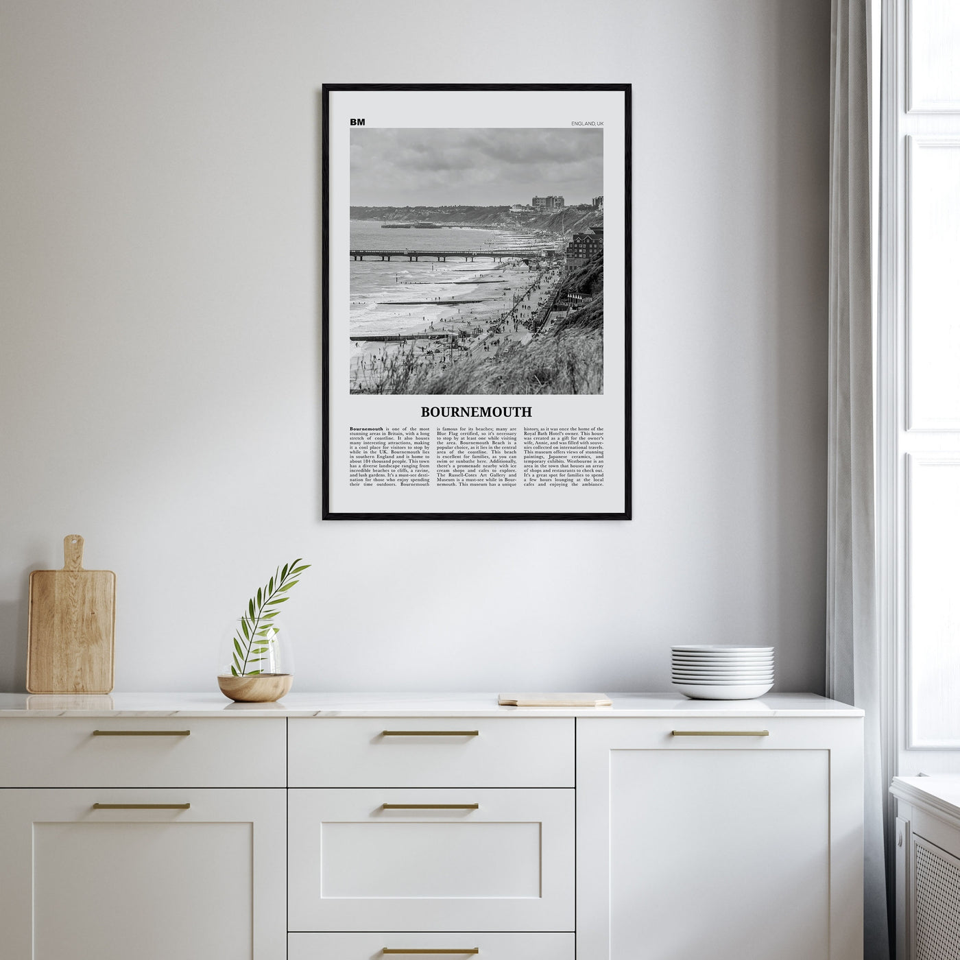 Bournemouth Travel B&W Poster