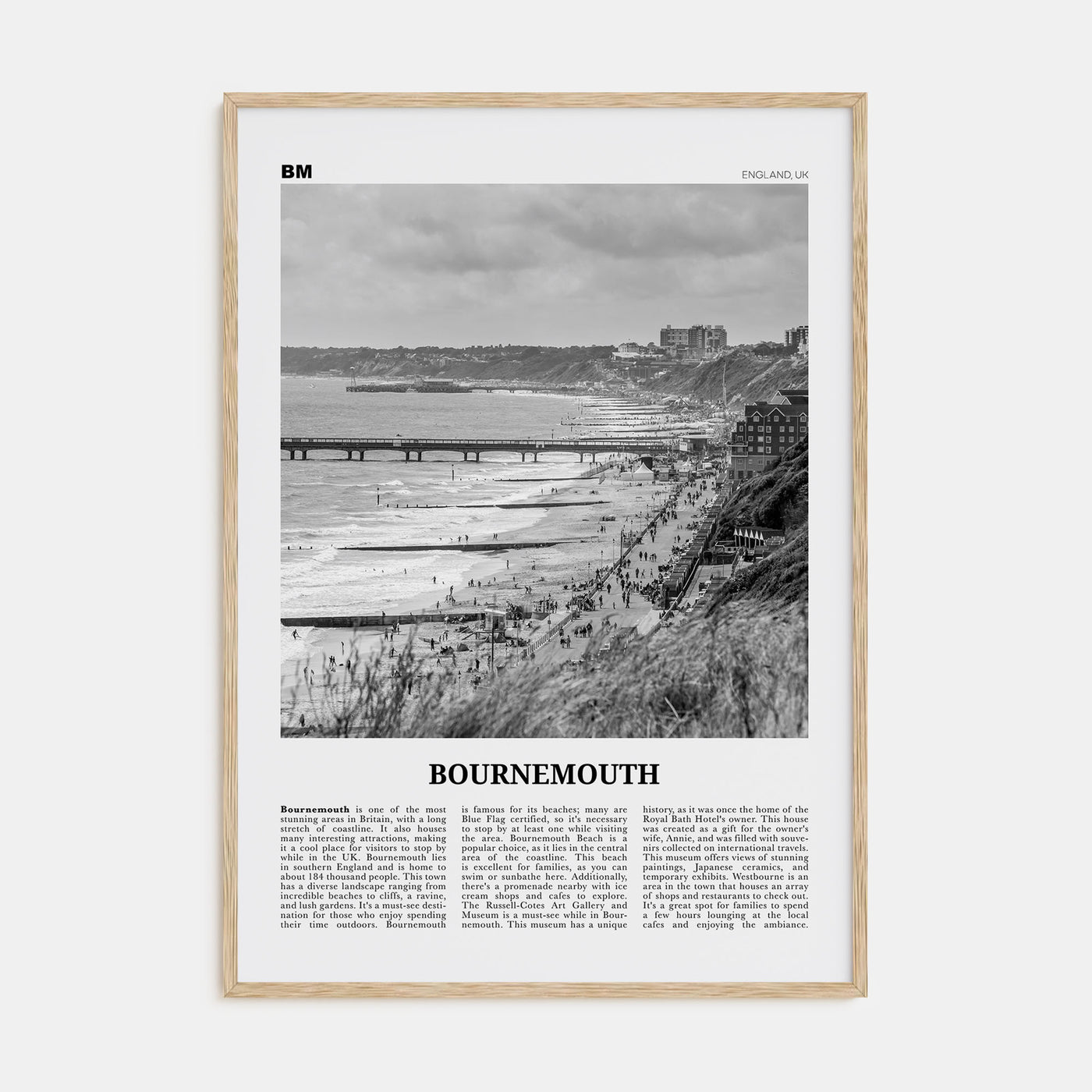 Bournemouth Travel B&W Poster