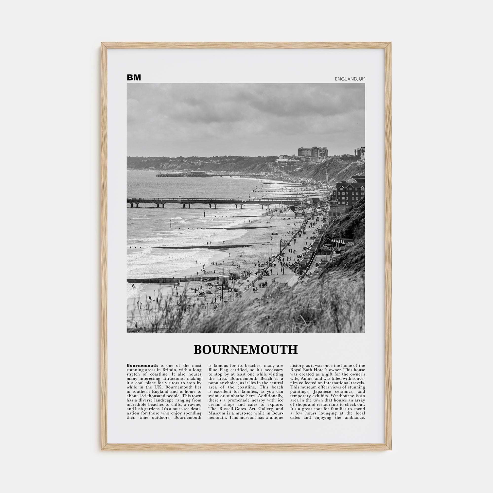 Bournemouth Travel B&W Poster
