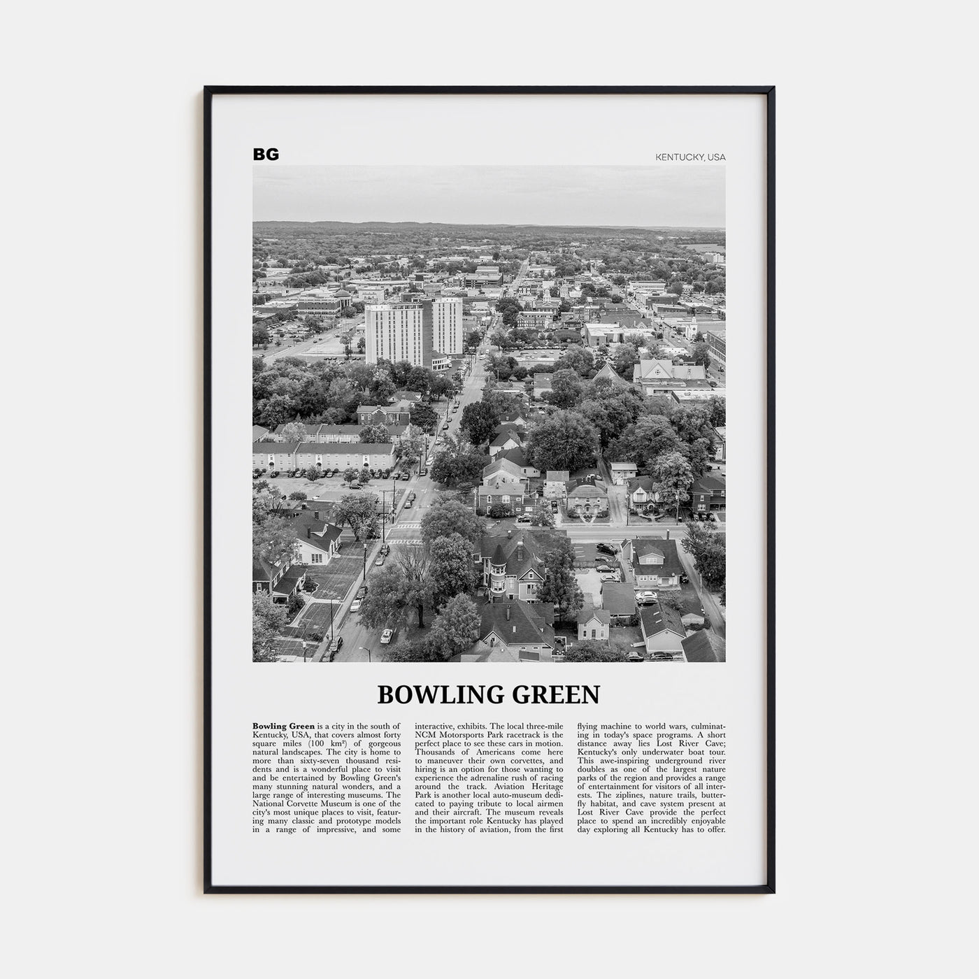 Bowling Green, Kentucky Travel B&W Poster