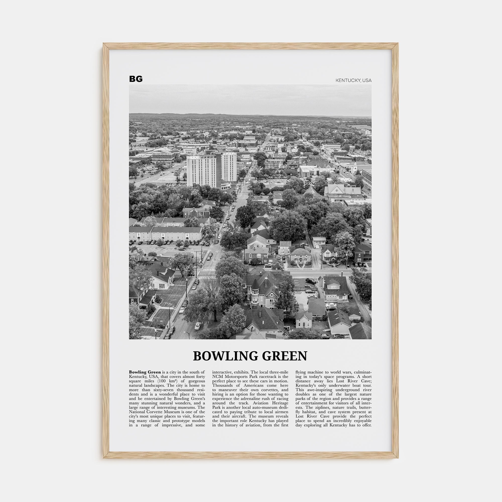 Bowling Green, Kentucky Travel B&W Poster