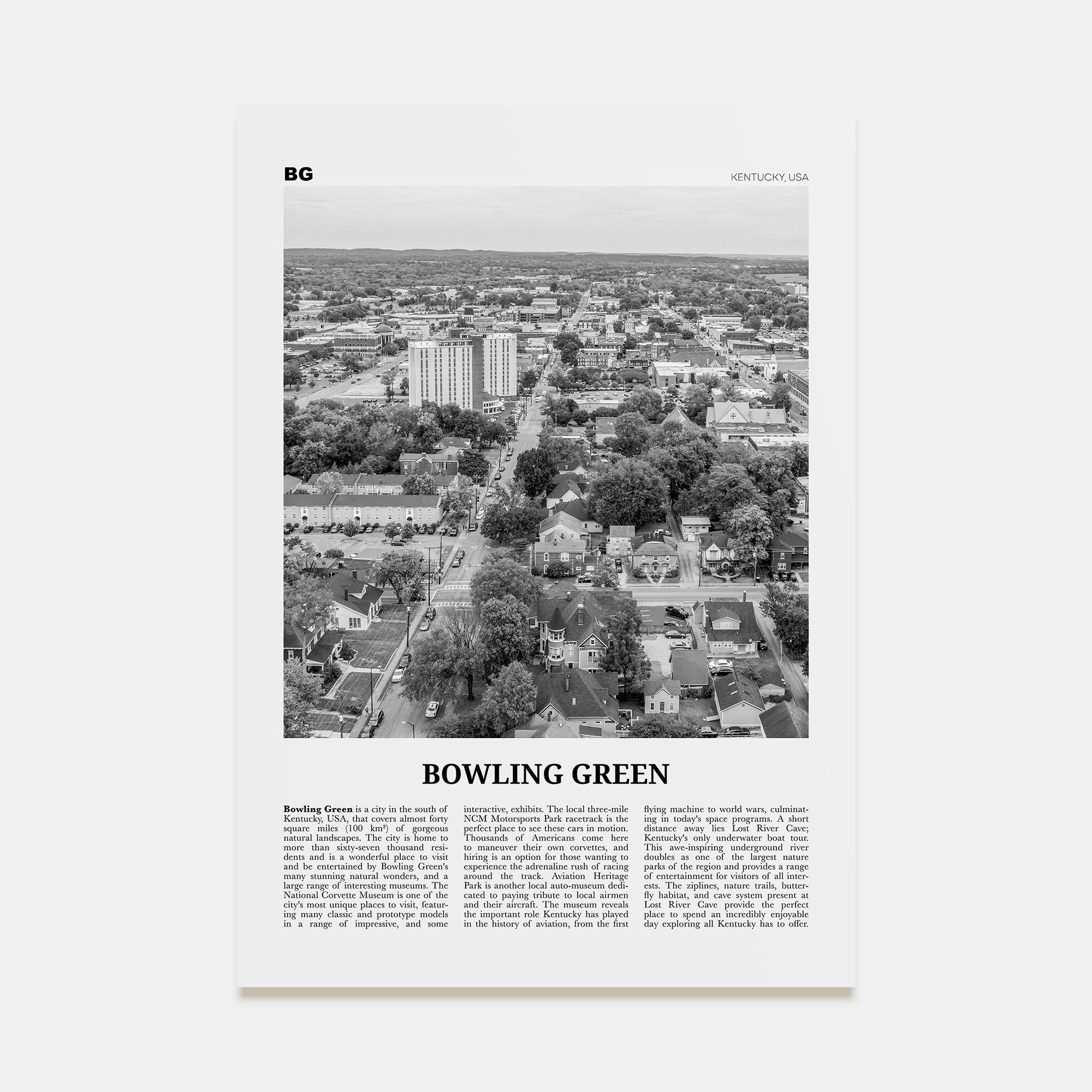 Bowling Green, Kentucky Travel B&W Poster