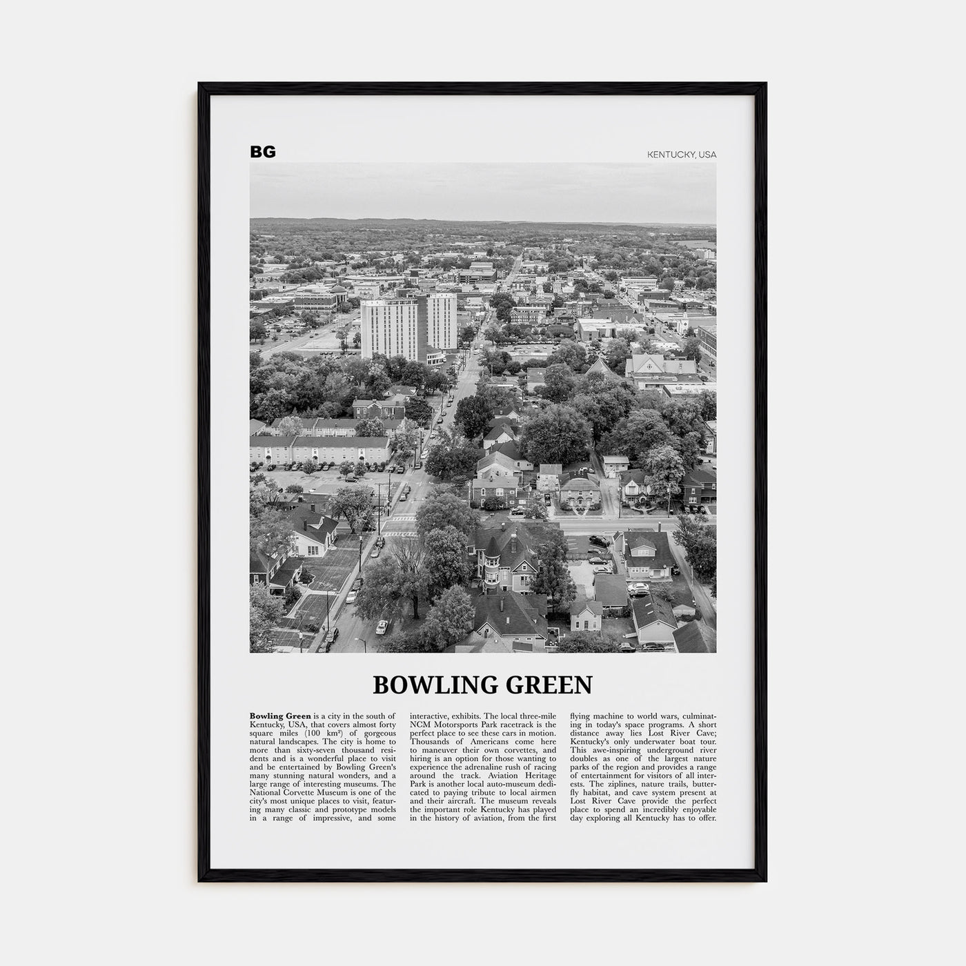 Bowling Green, Kentucky Travel B&W Poster
