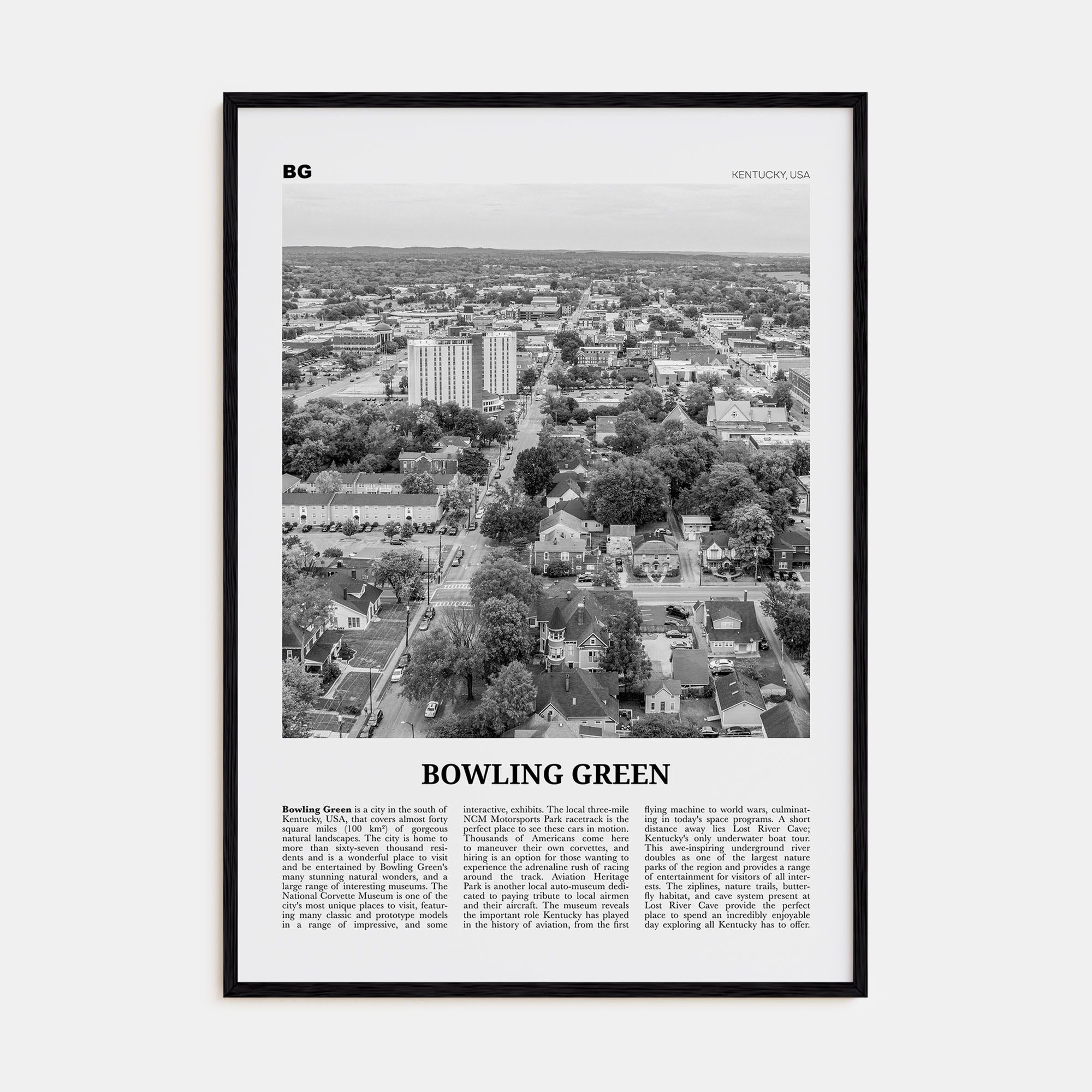 Bowling Green, Kentucky Travel B&W Poster