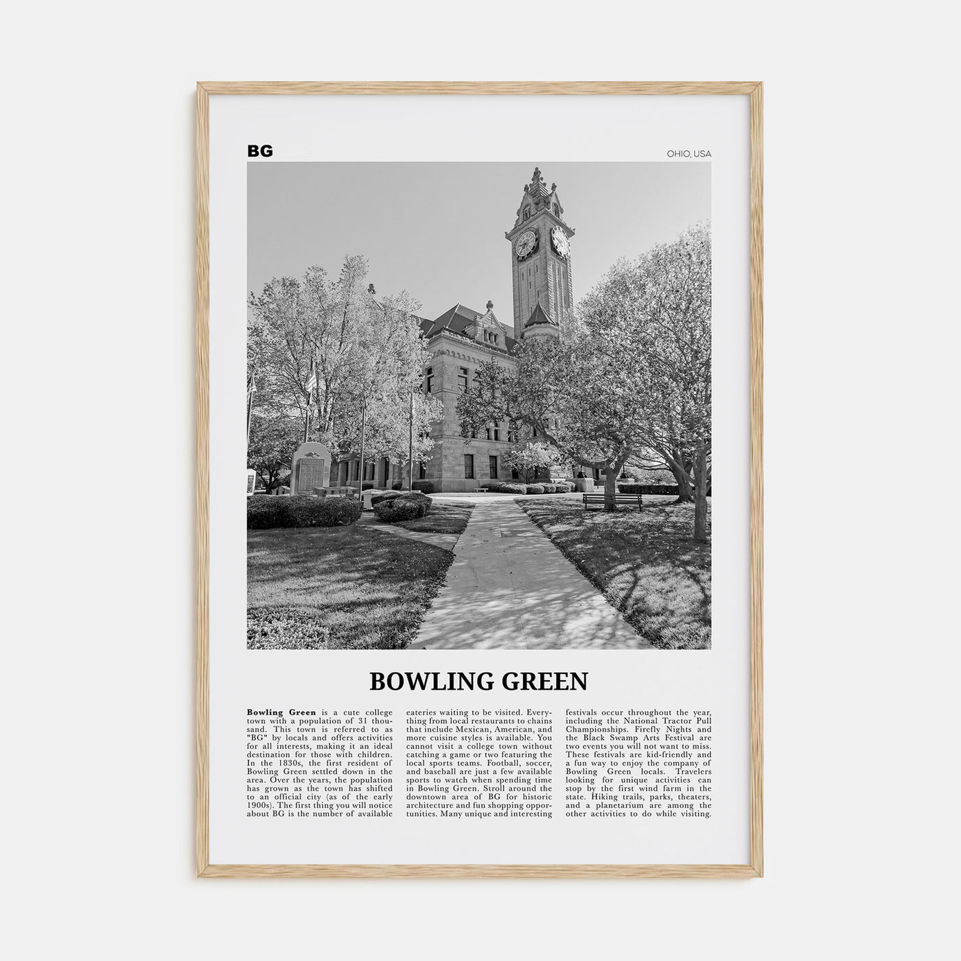 Bowling Green, Ohio Travel B&W Poster