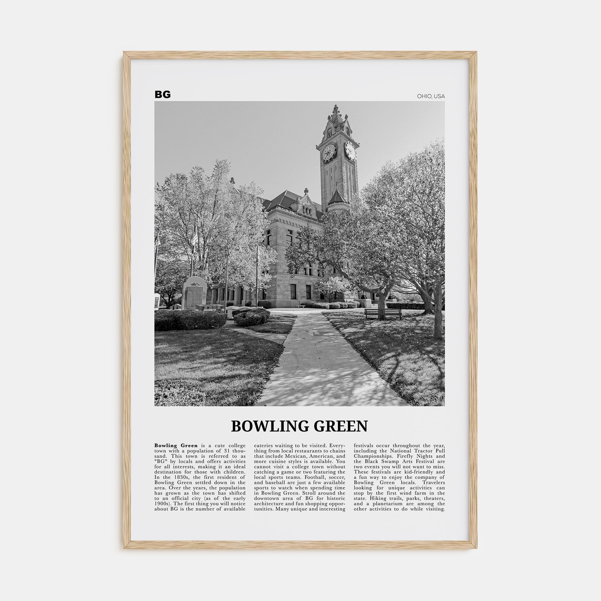 Bowling Green, Ohio Travel B&W Poster
