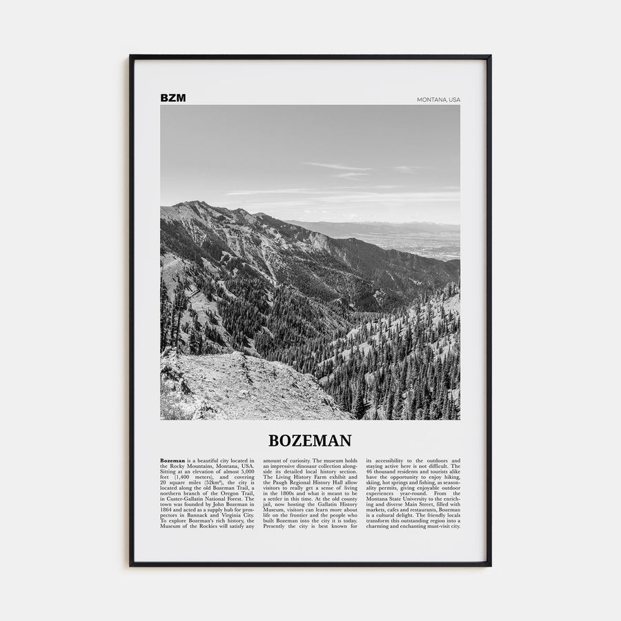 Bozeman Travel B&W Poster