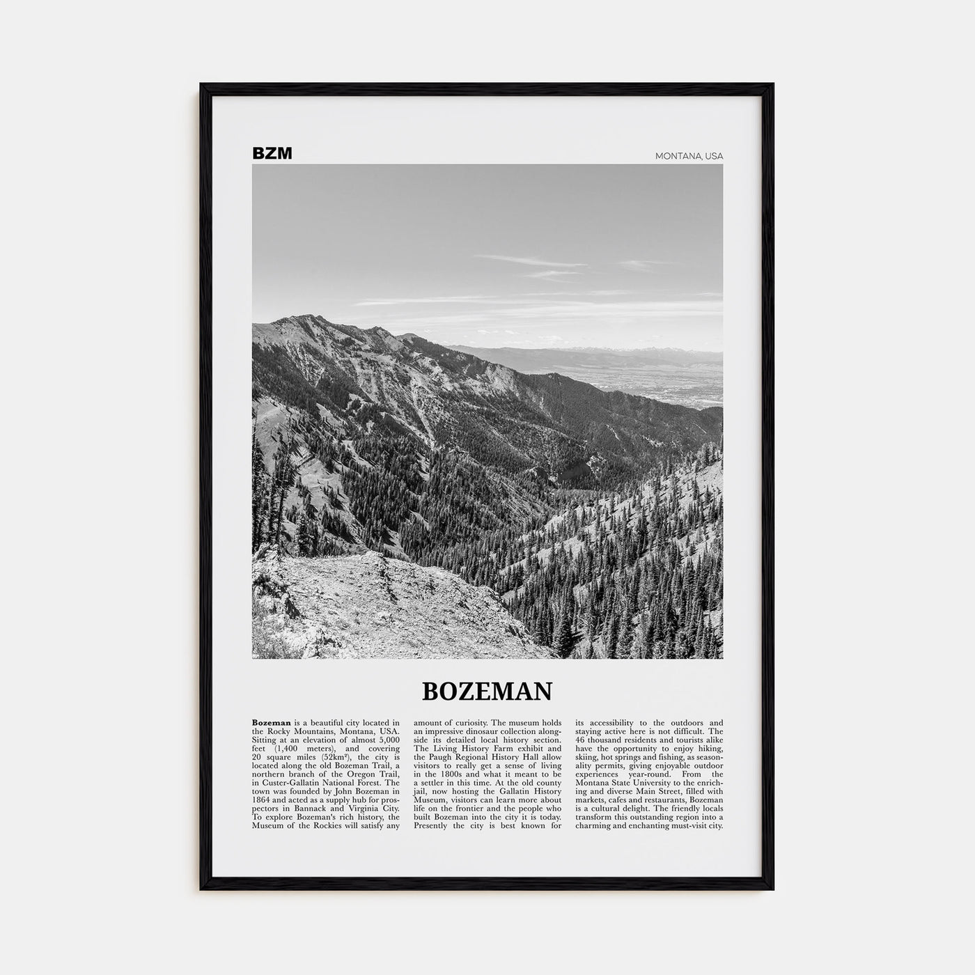 Bozeman Travel B&W Poster