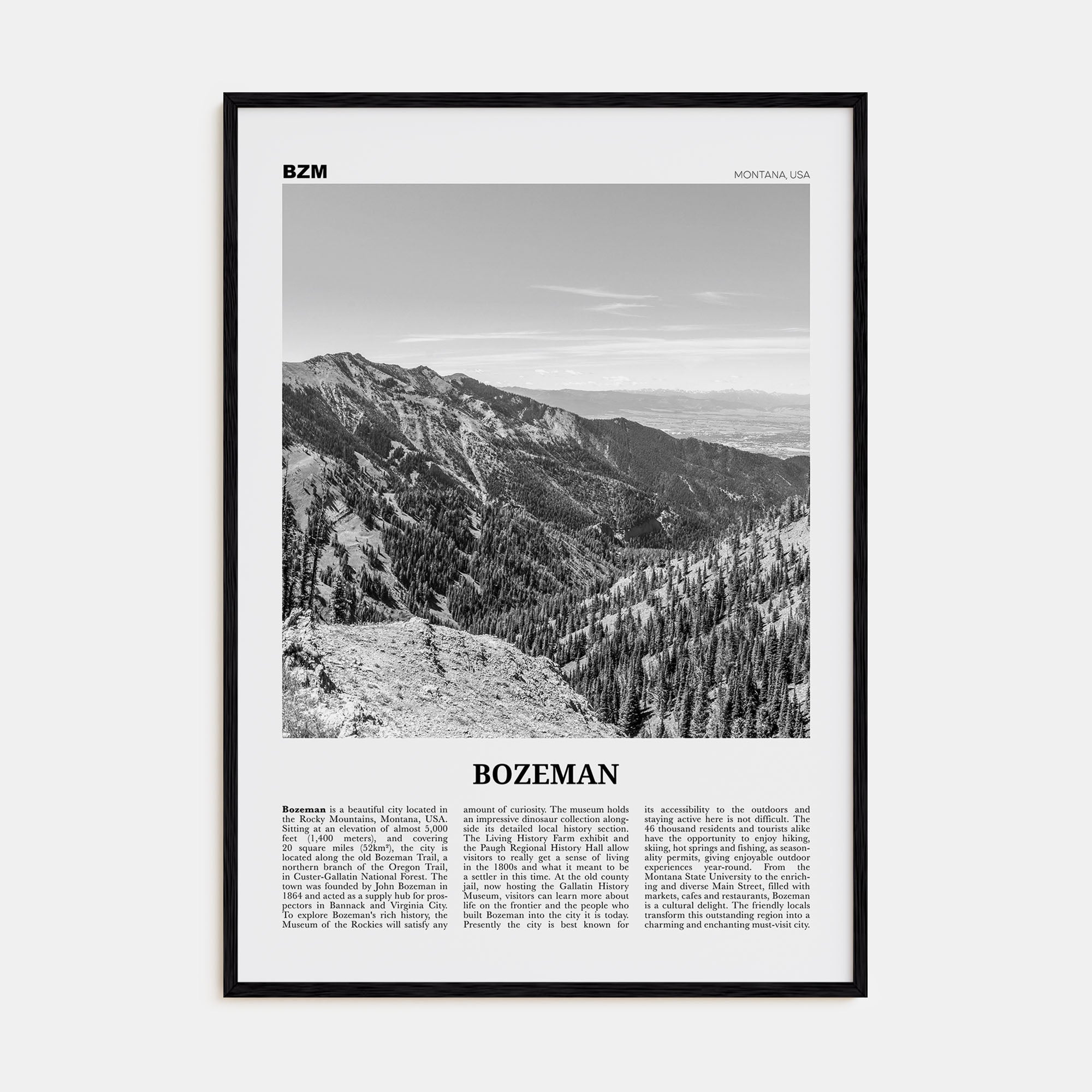 Bozeman Travel B&W Poster