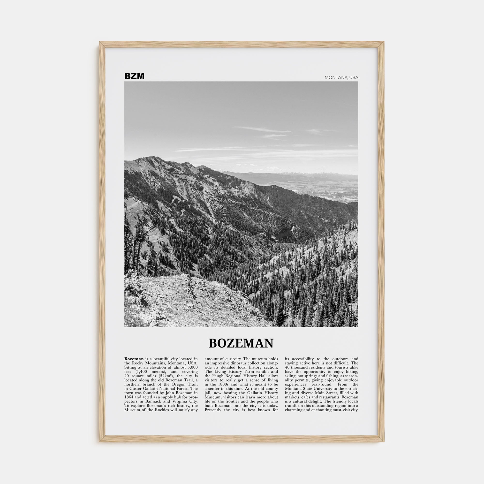 Bozeman Travel B&W Poster