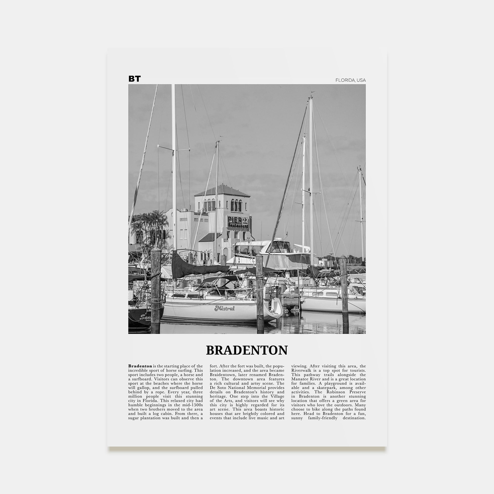 Bradenton Travel B&W Poster