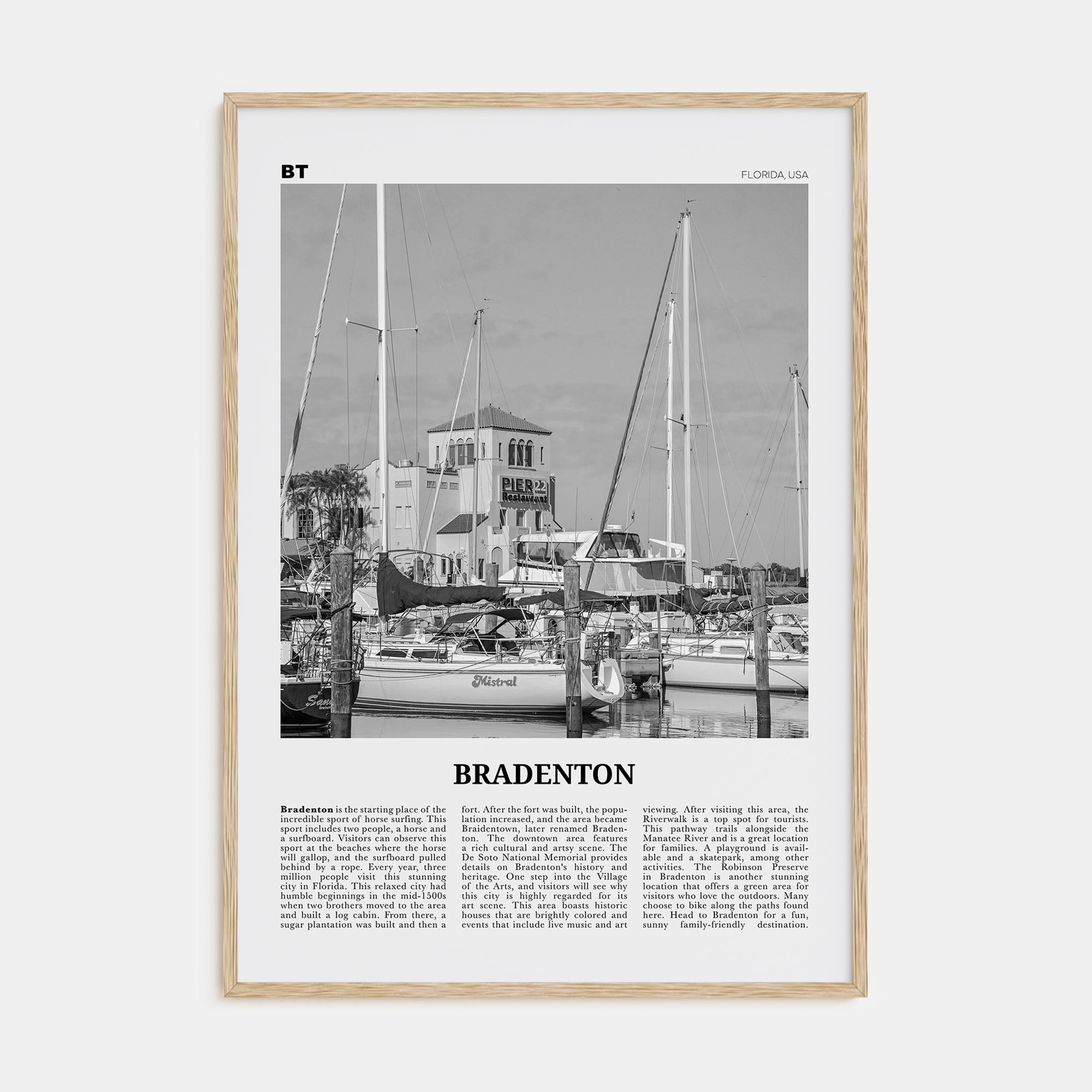 Bradenton Travel B&W Poster