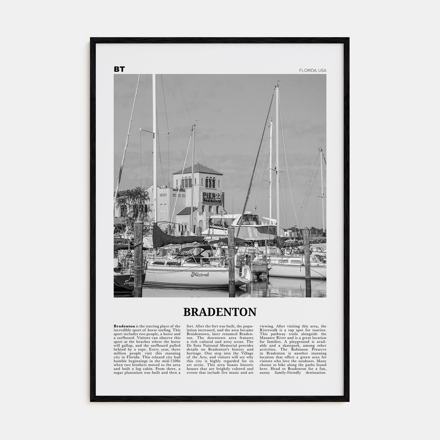 Bradenton Travel B&W Poster