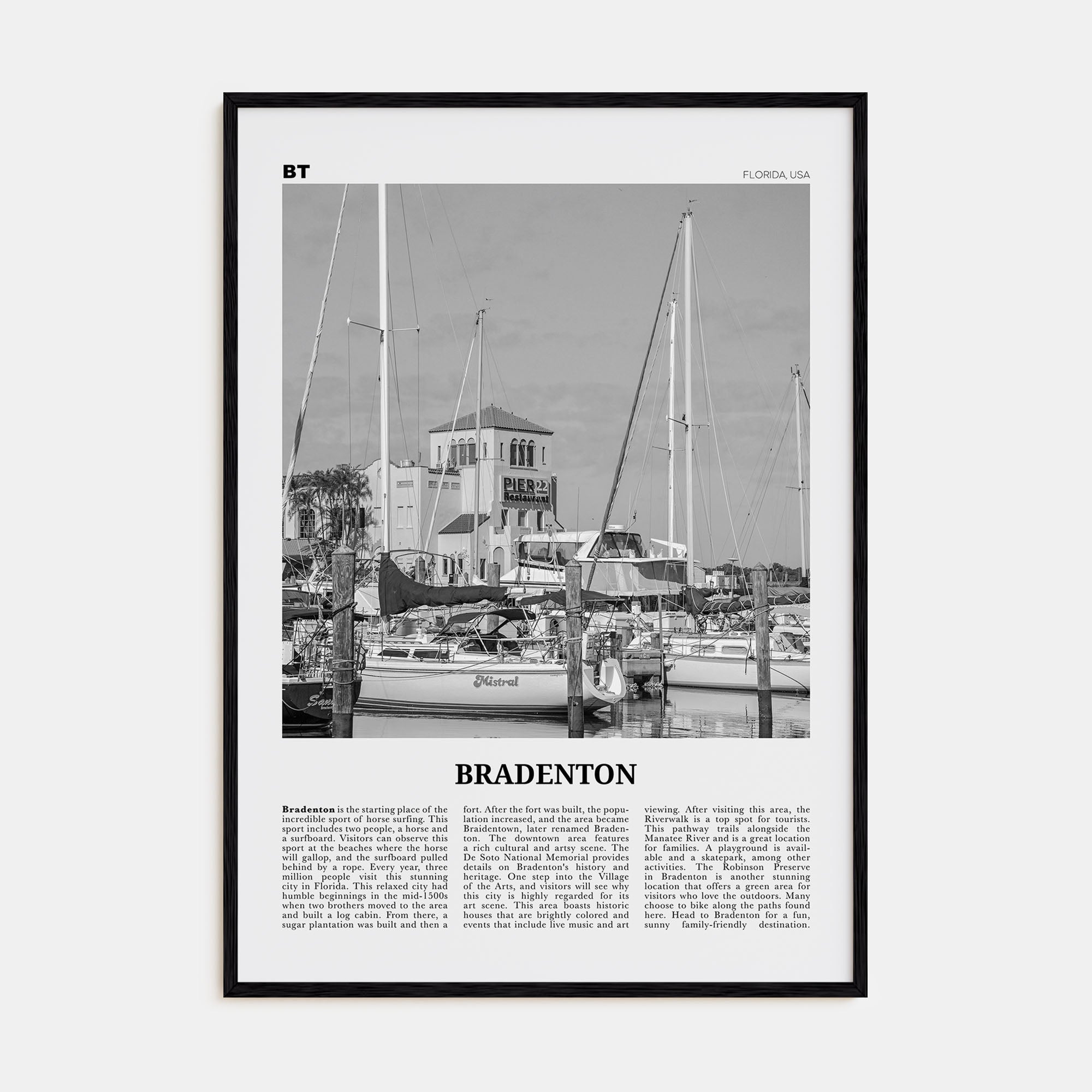 Bradenton Travel B&W Poster