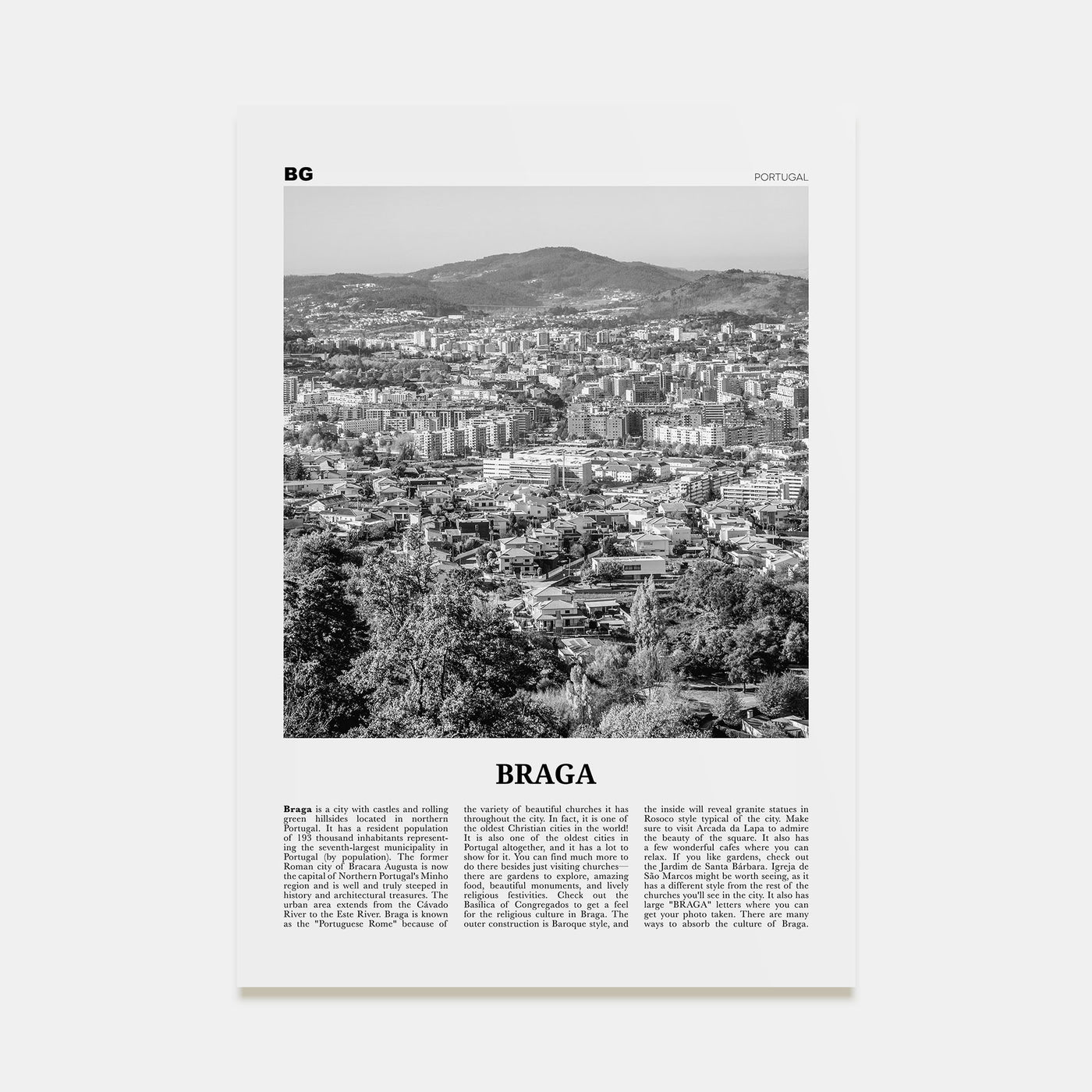 Braga Travel B&W Poster