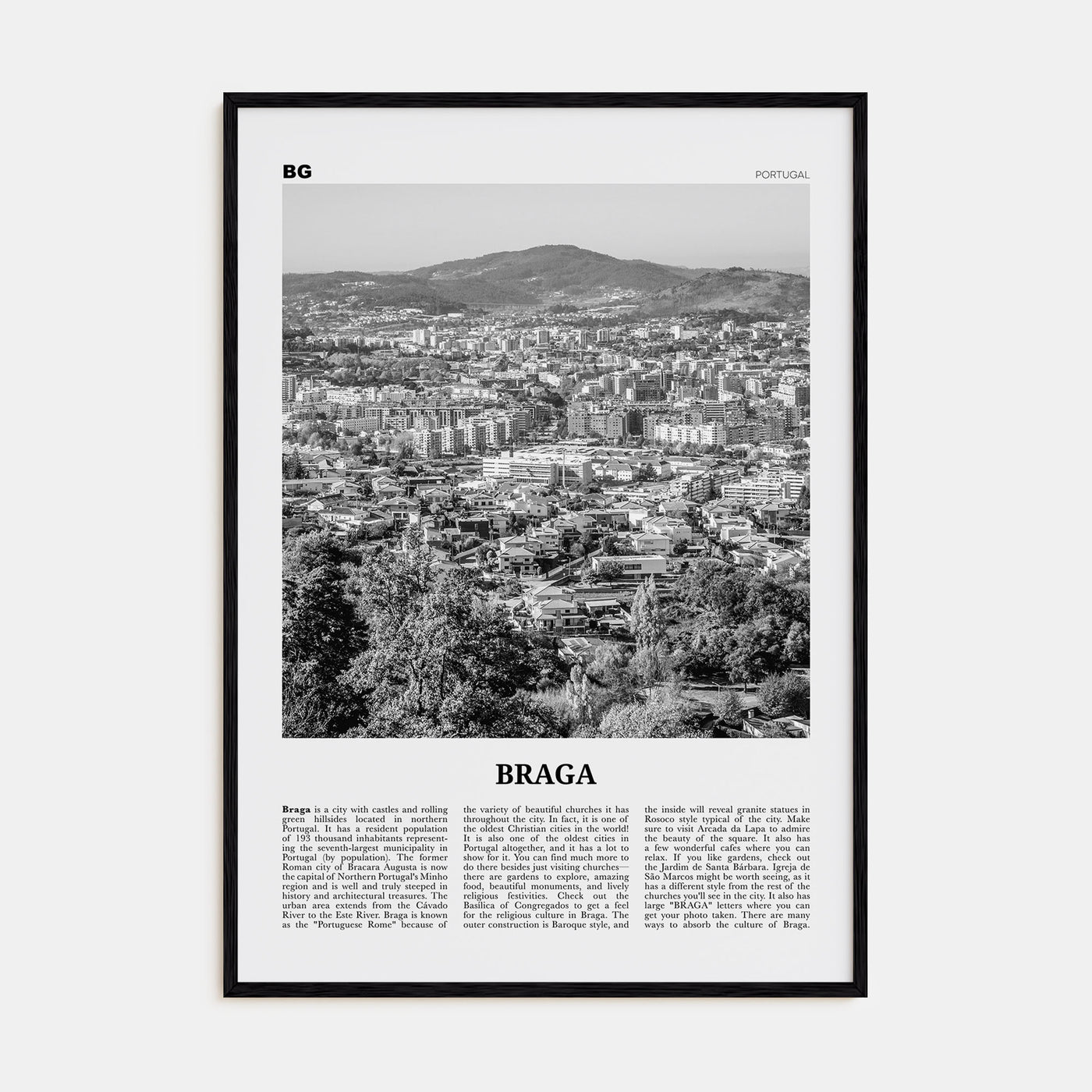 Braga Travel B&W Poster