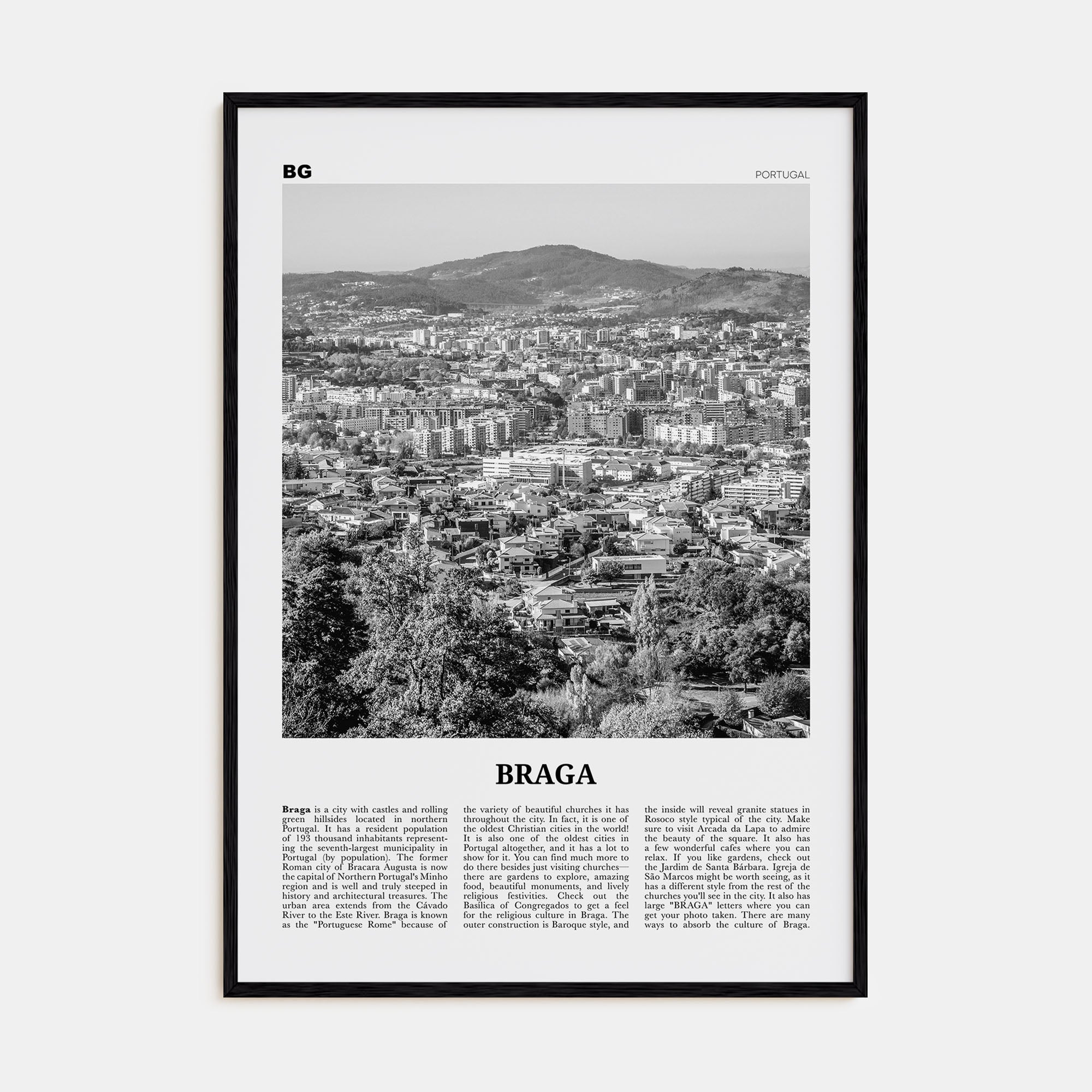 Braga Travel B&W Poster