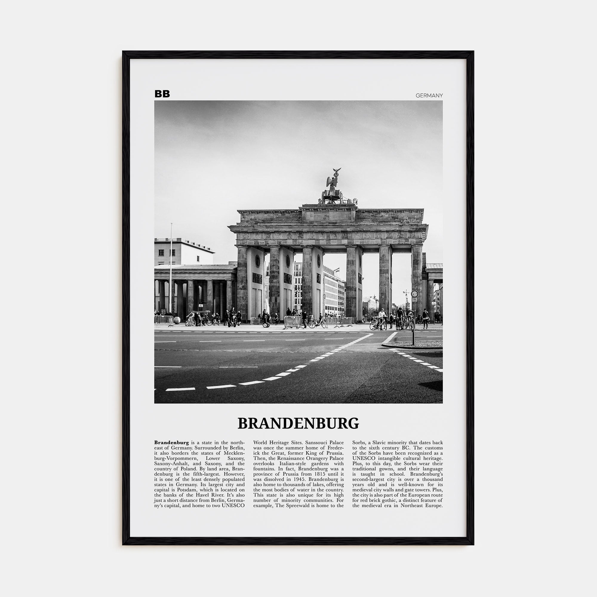 Brandenburg Travel B&W Poster