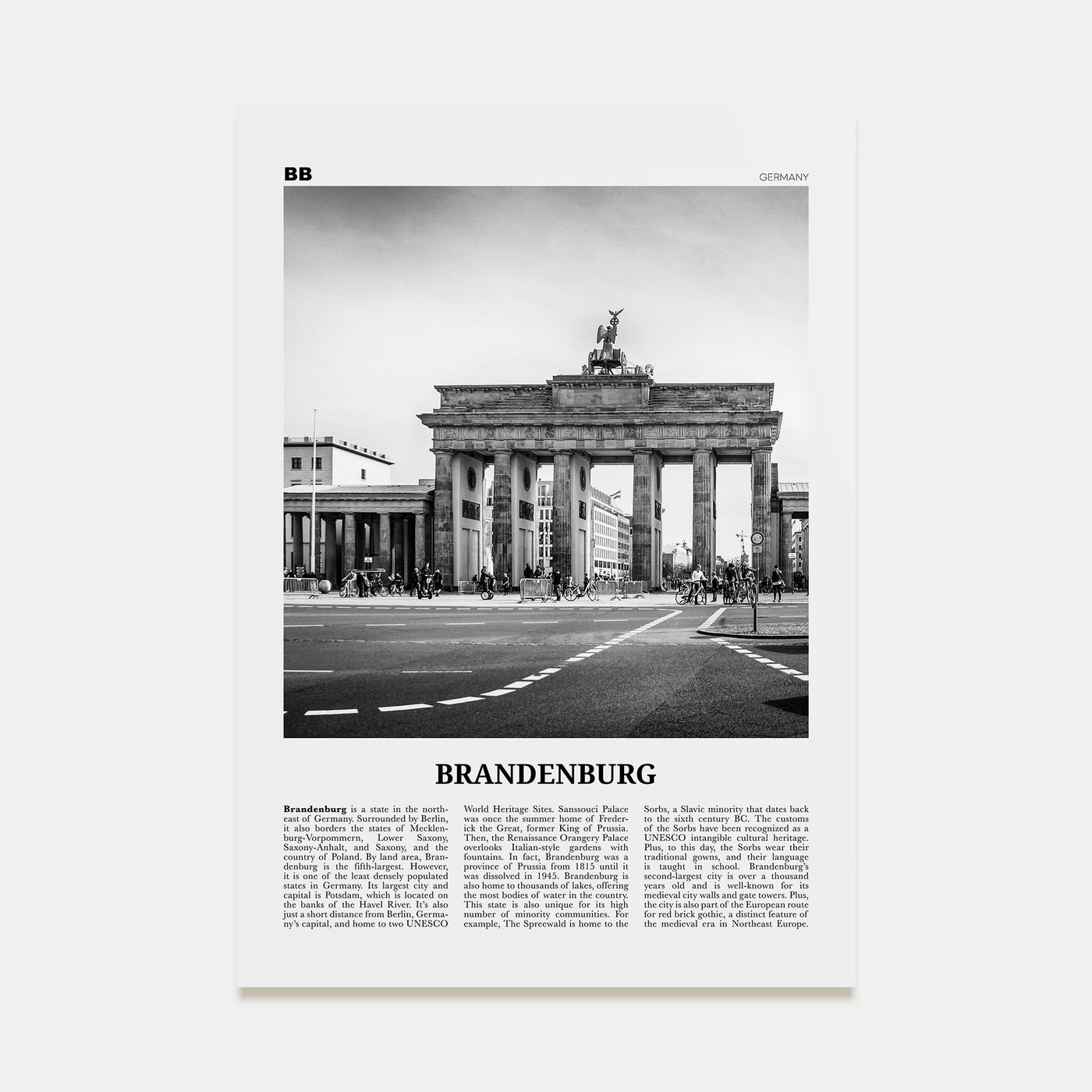 Brandenburg Travel B&W Poster