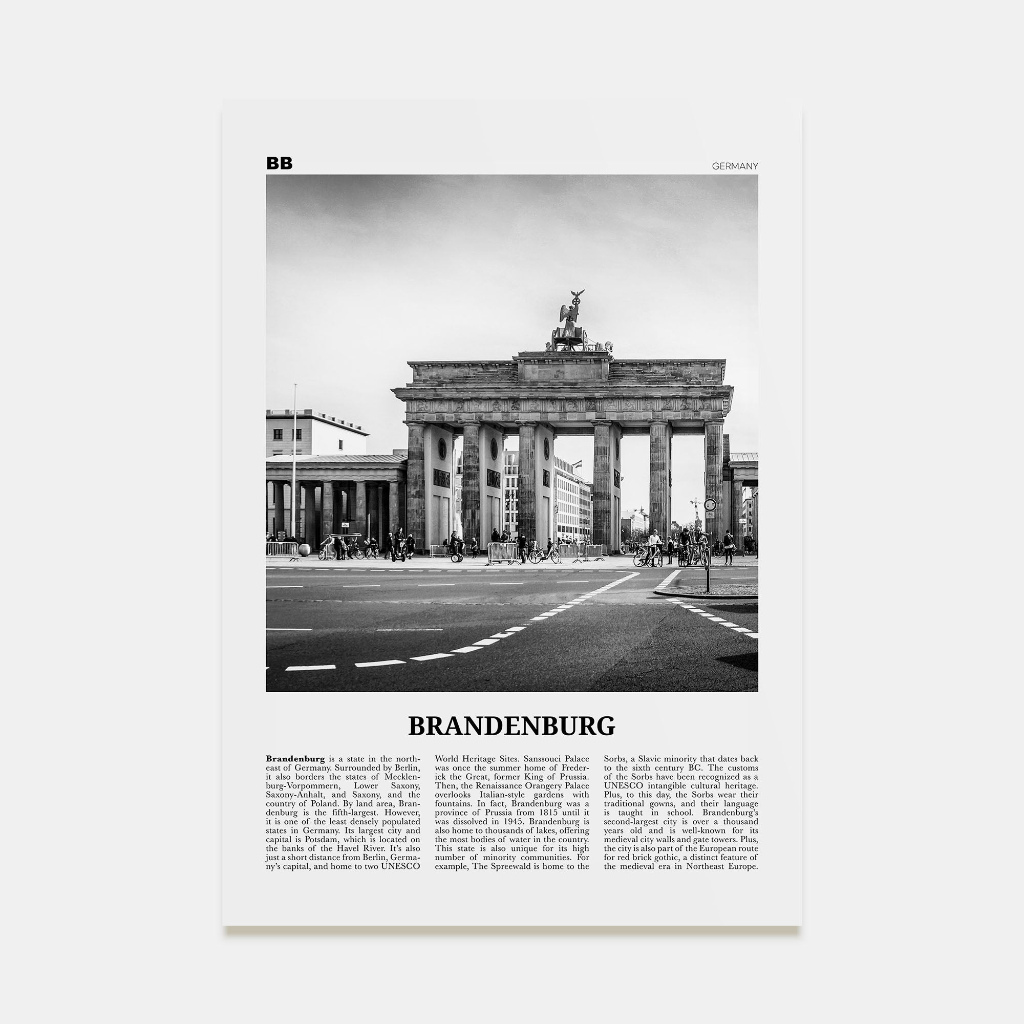 Brandenburg Travel B&W Poster