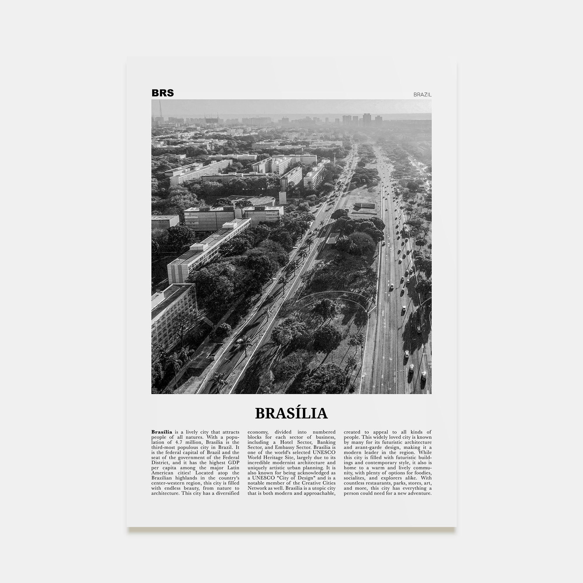 Brasília Travel B&W No 1 Poster