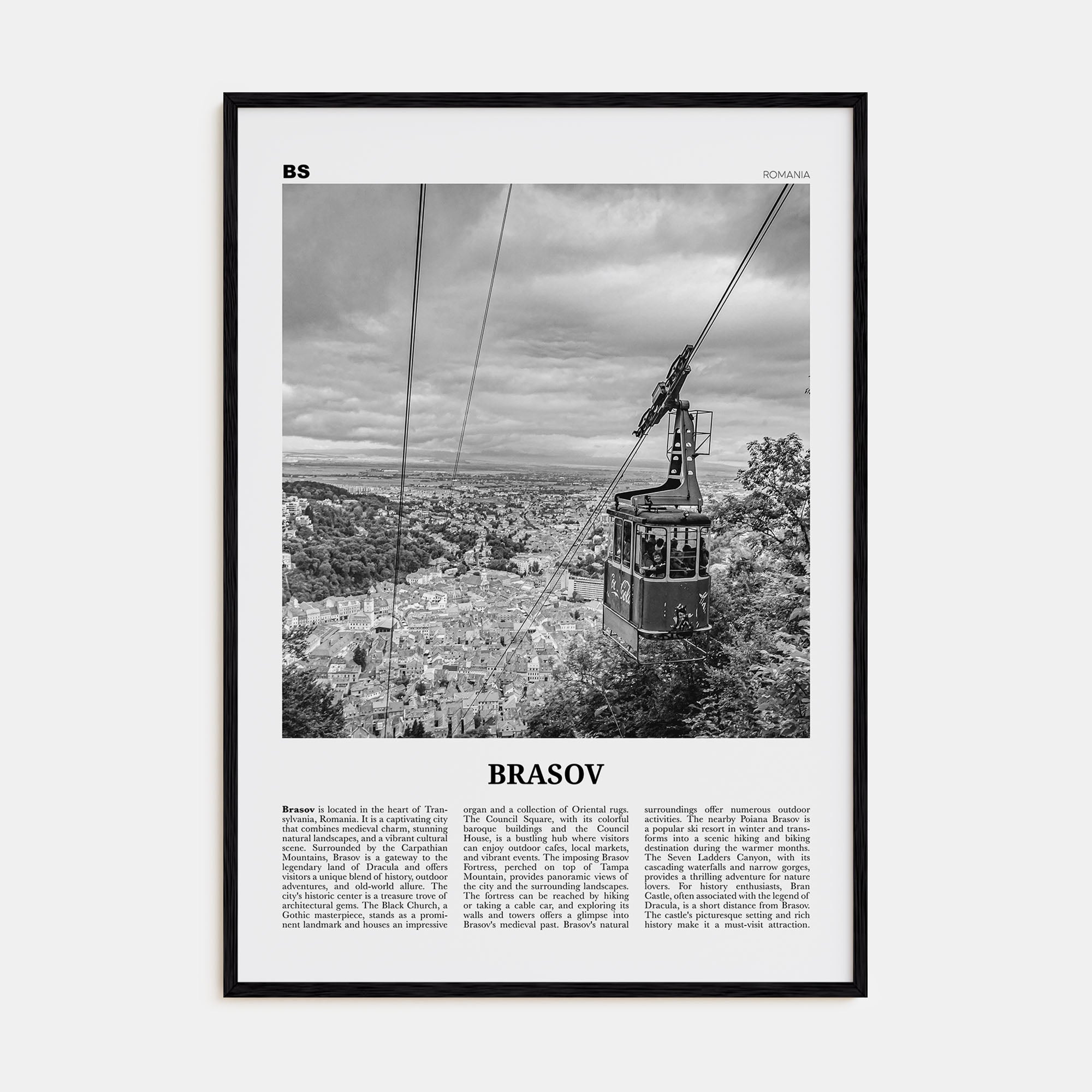 Brasov Travel B&W Poster