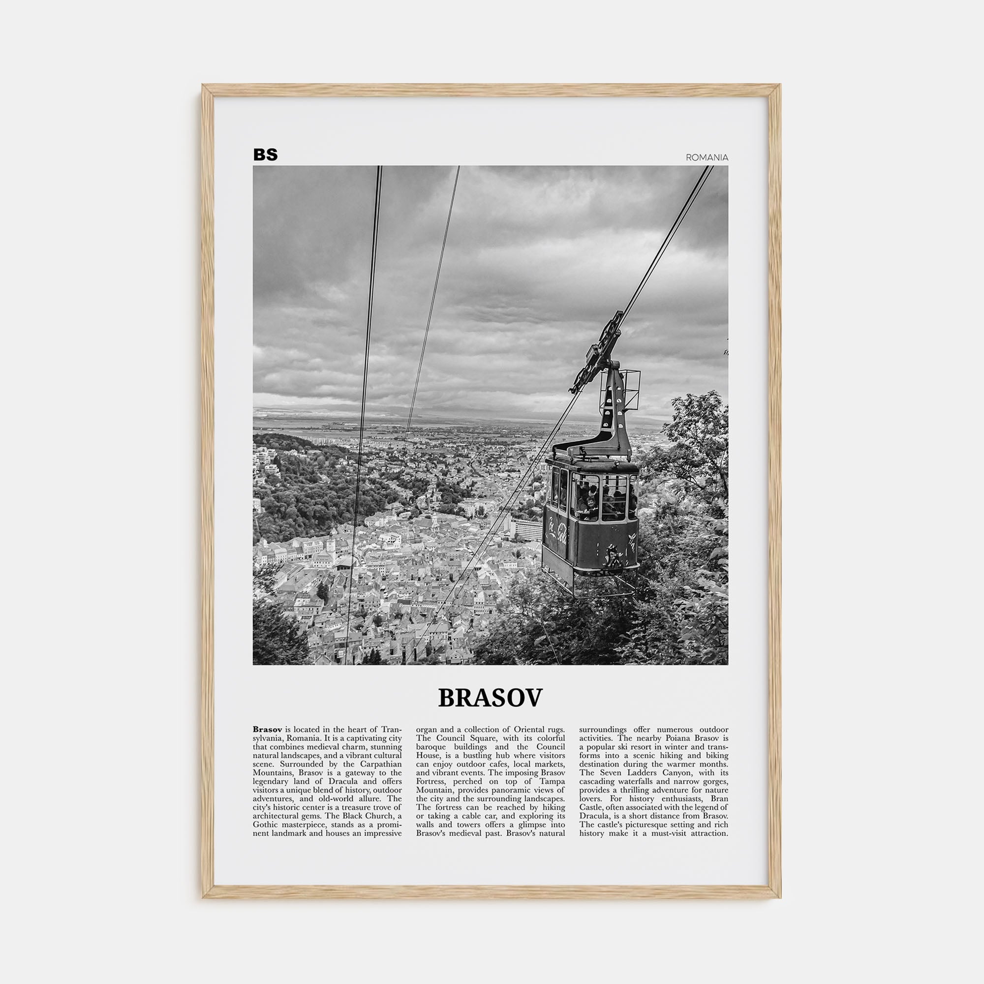 Brasov Travel B&W Poster