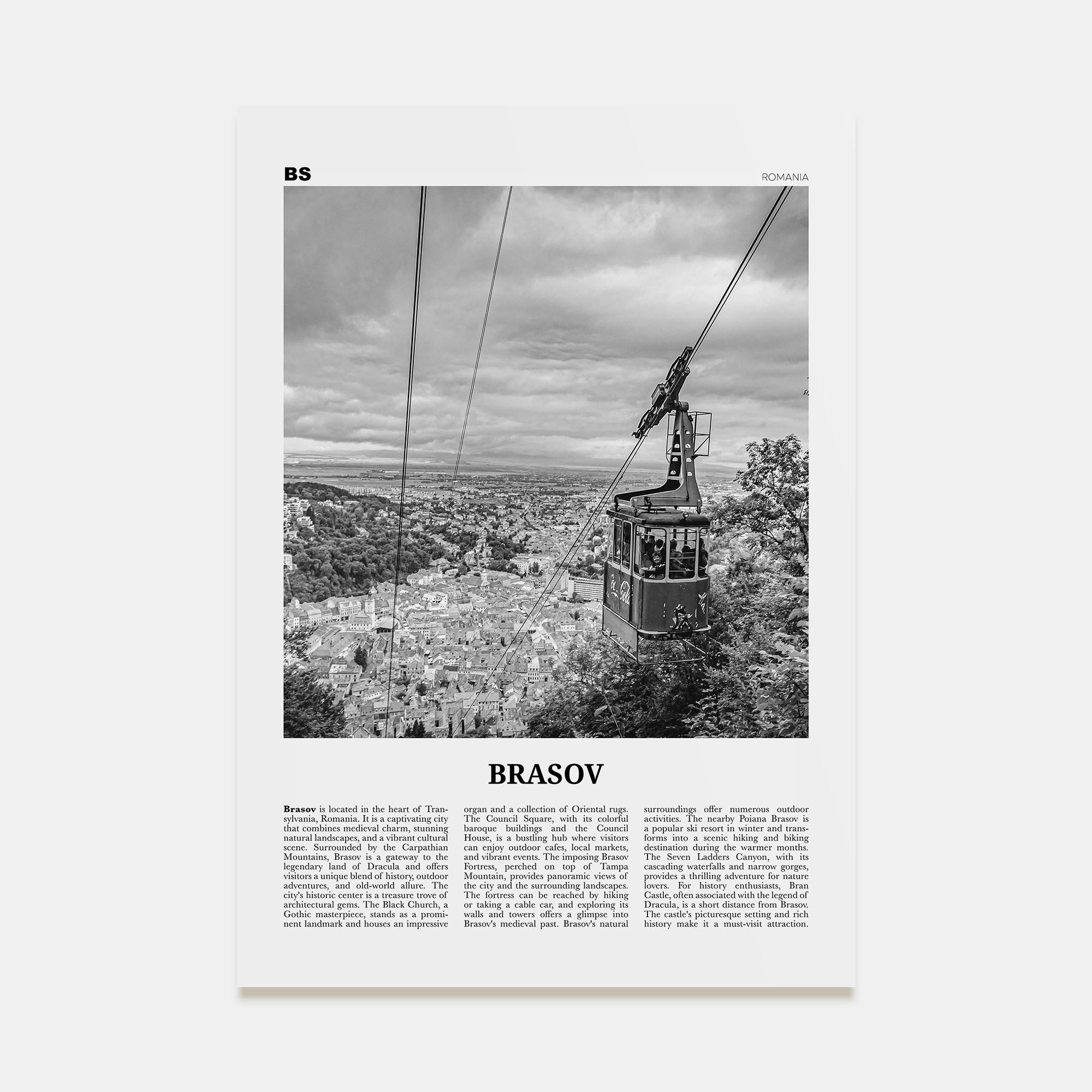 Brasov Travel B&W Poster