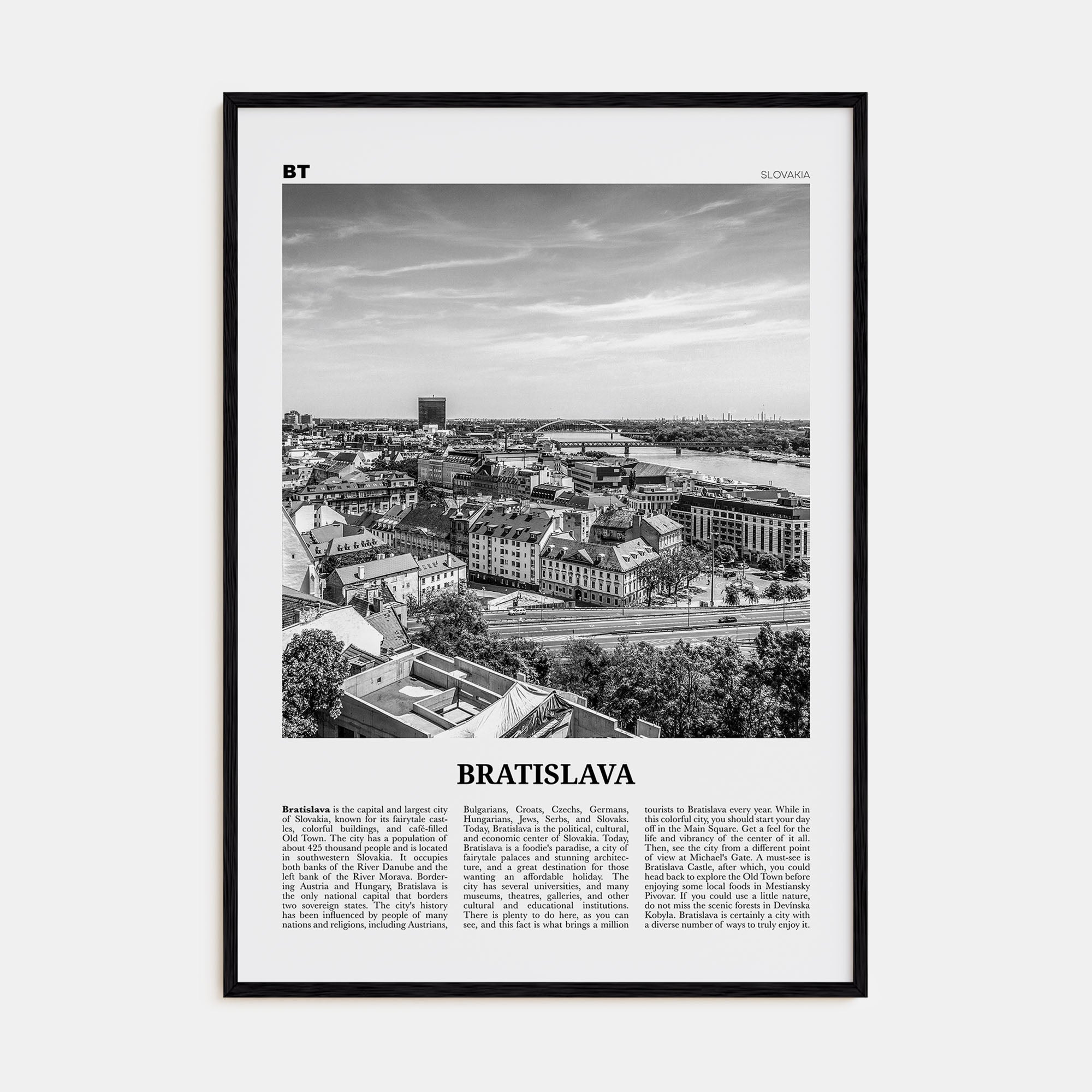Bratislava Travel B&W Poster