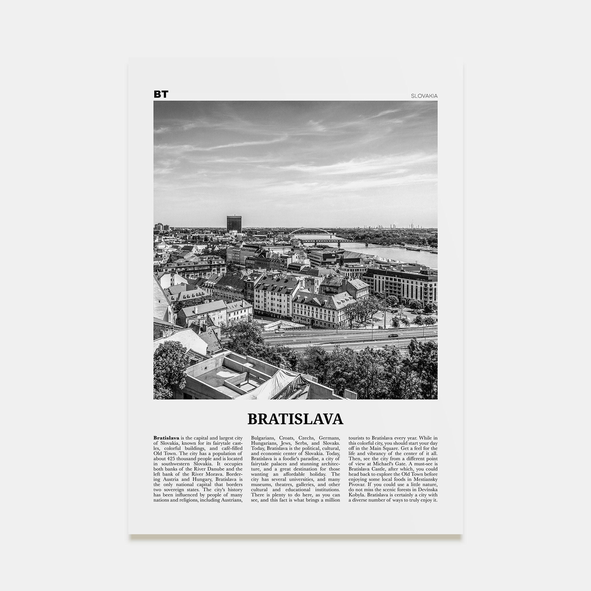 Bratislava Travel B&W Poster