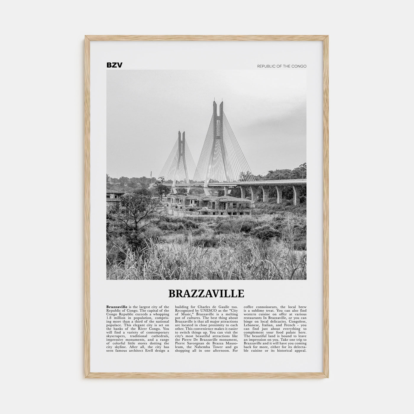 Brazzaville Travel B&W Poster