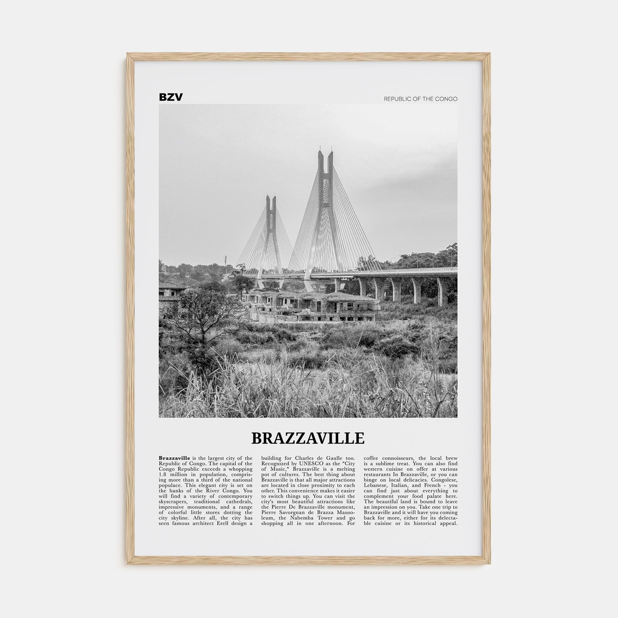 Brazzaville Travel B&W Poster