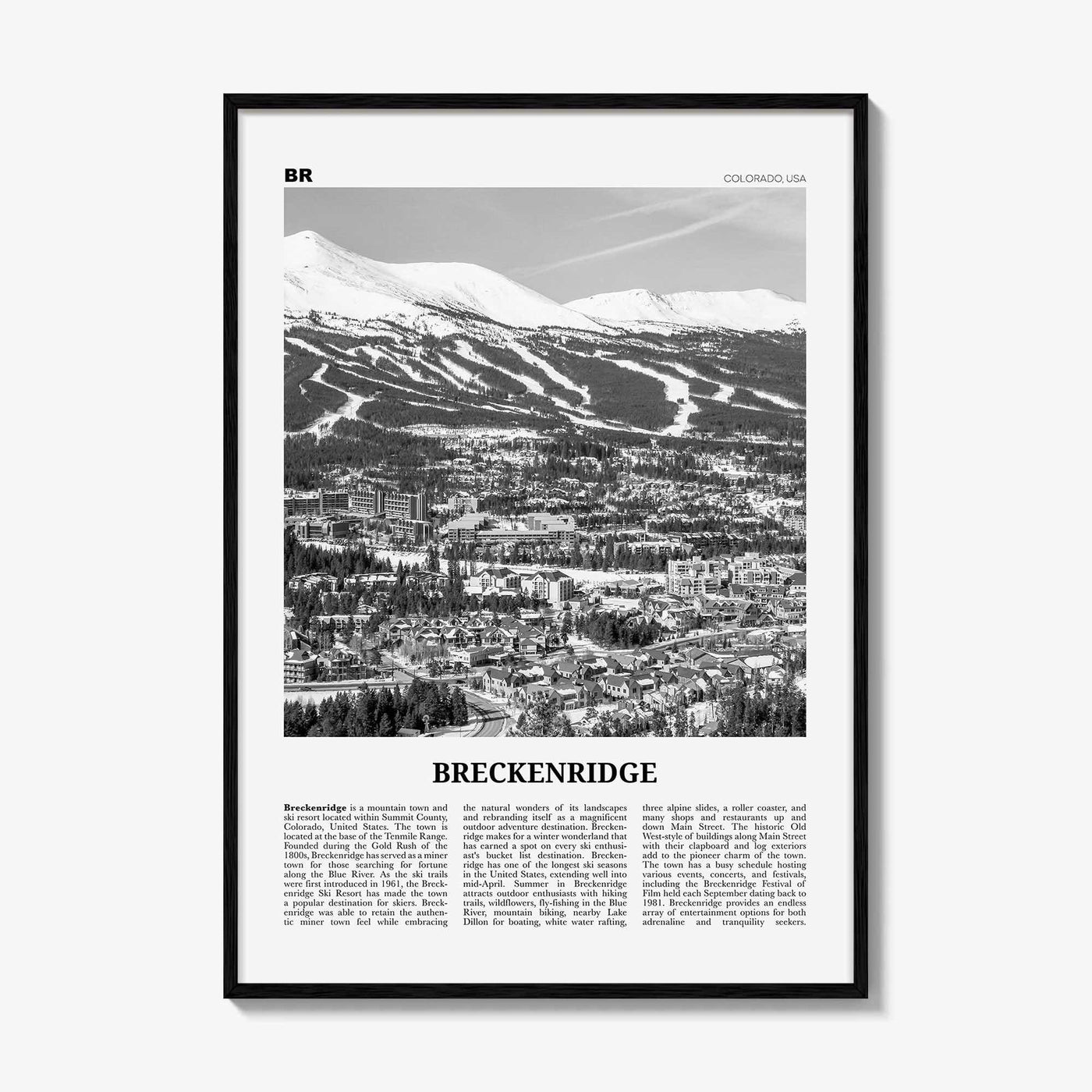 Breckenridge Print Black and White, Breckenridge Wall Art, Breckenridge Poster, Breckenridge Photo, Breckenridge Wall Décor, Colorado, USA
