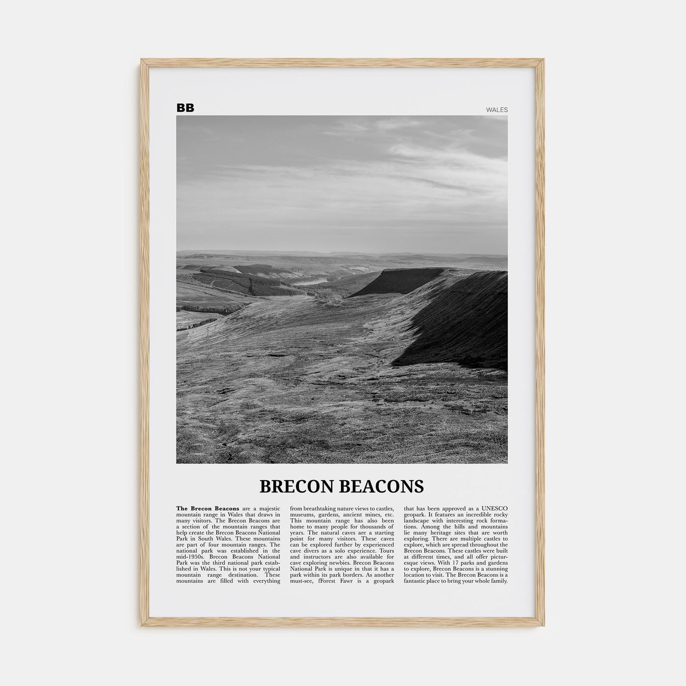 Brecon Beacons Travel B&W Poster