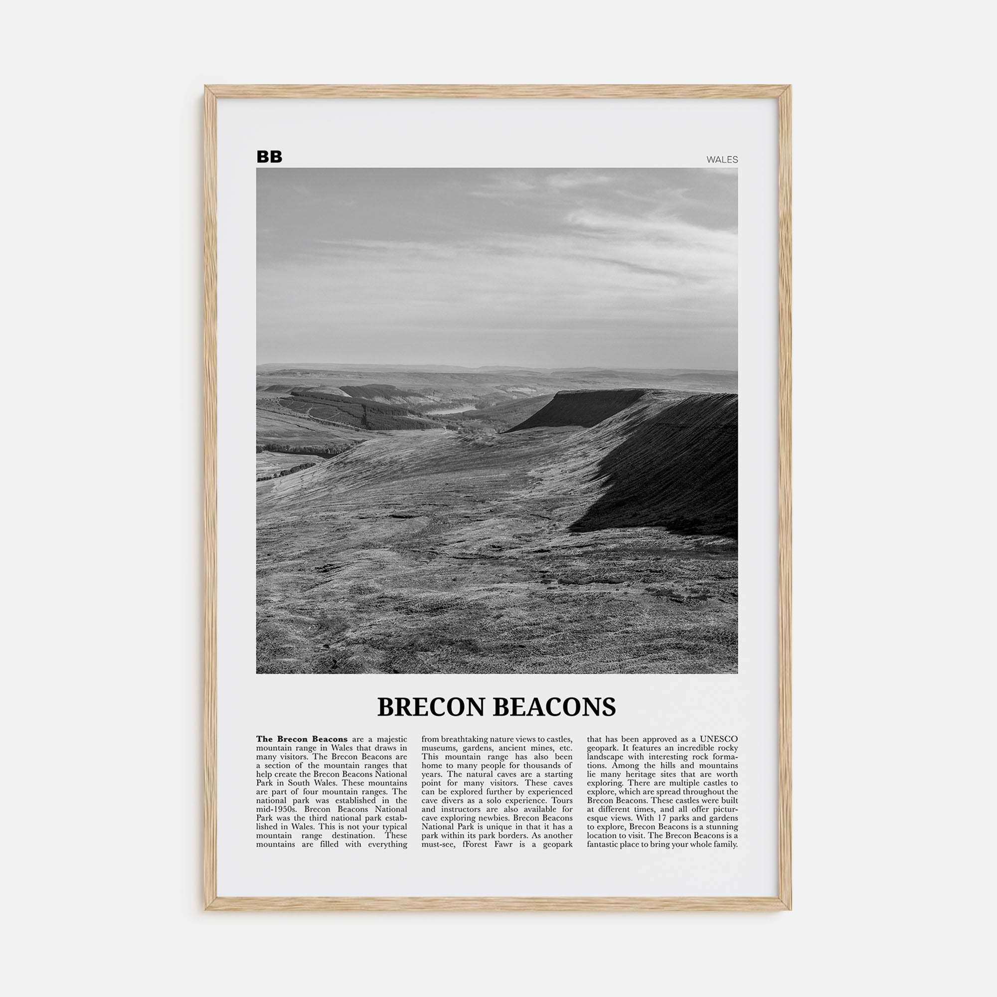 Brecon Beacons Travel B&W Poster