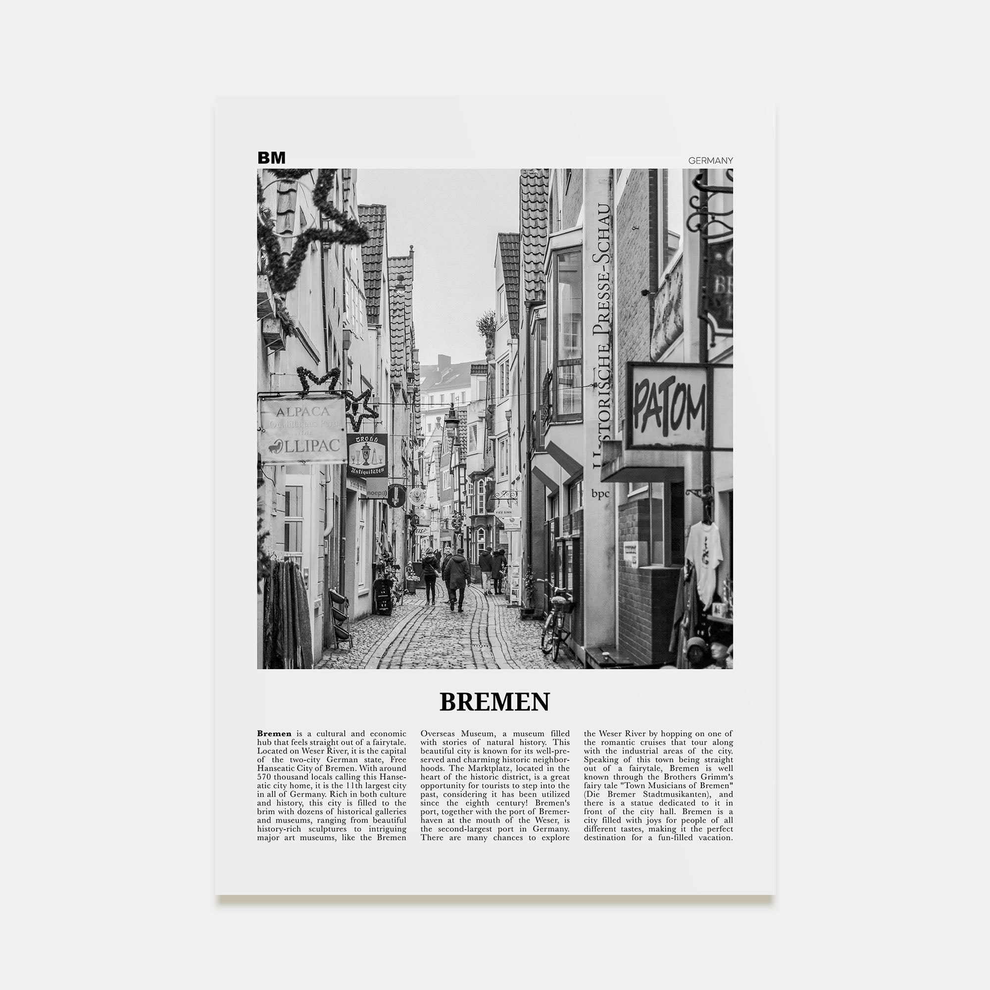 Bremen Travel B&W Poster