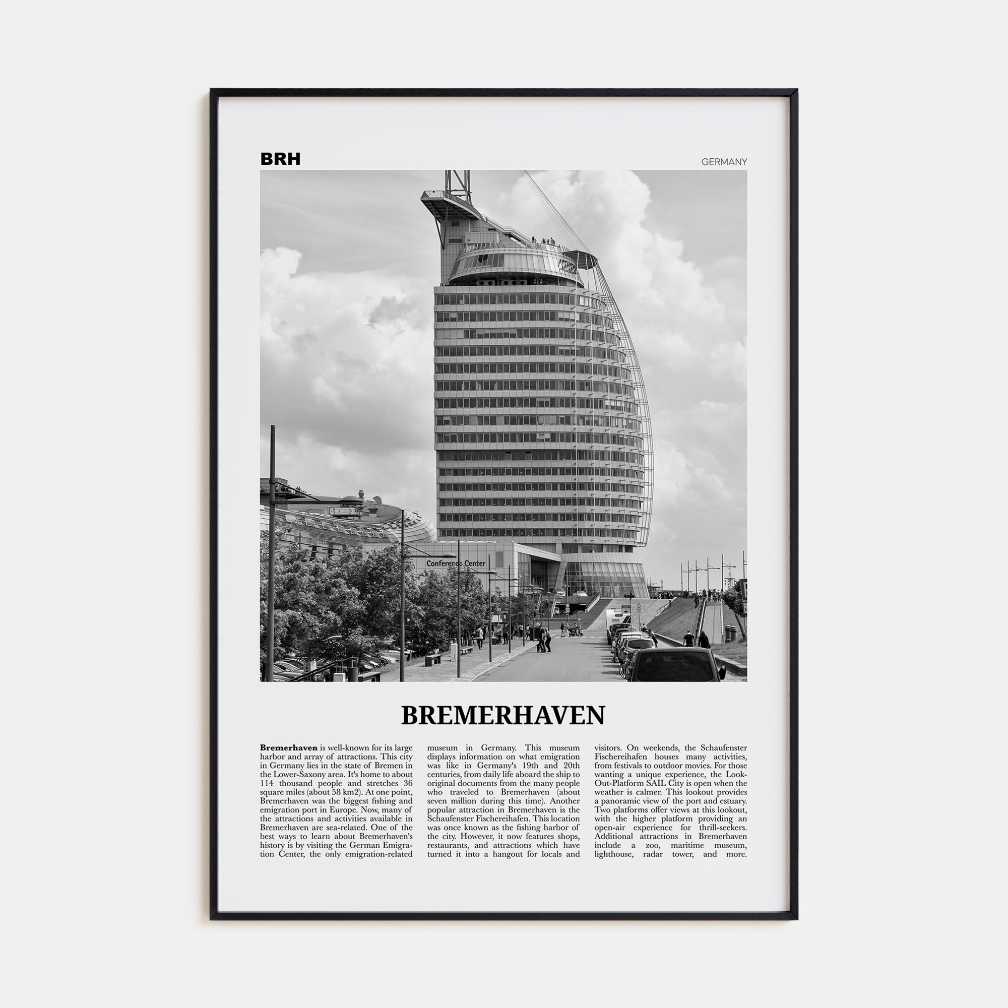 Bremerhaven Travel B&W Poster