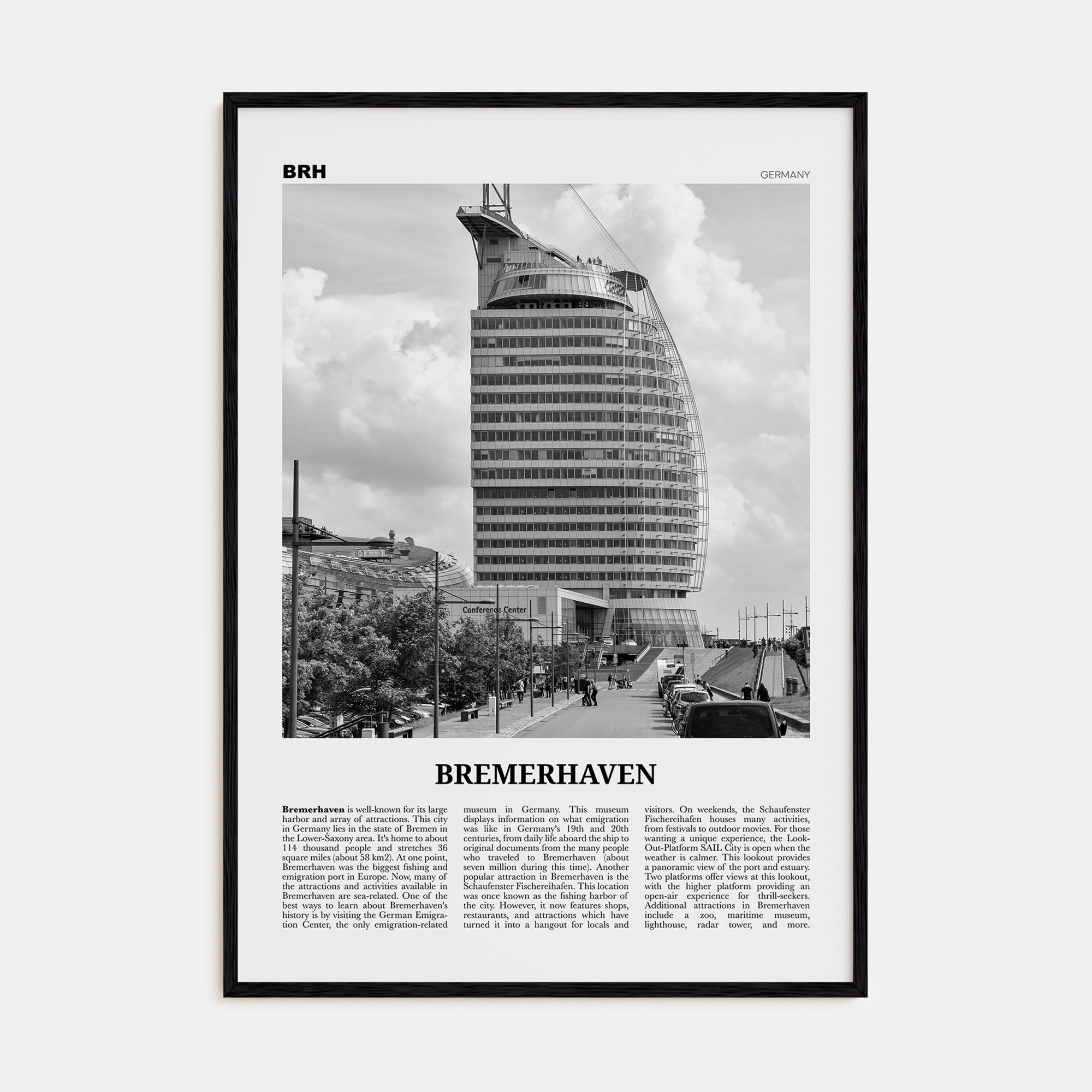 Bremerhaven Travel B&W Poster