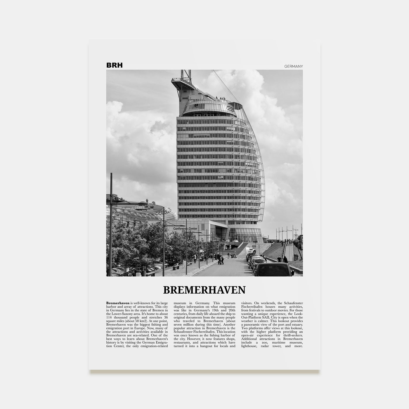 Bremerhaven Travel B&W Poster
