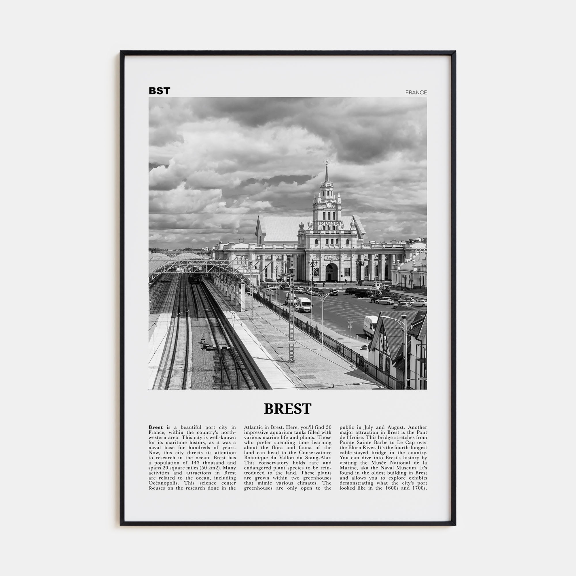 Brest Travel B&W Poster