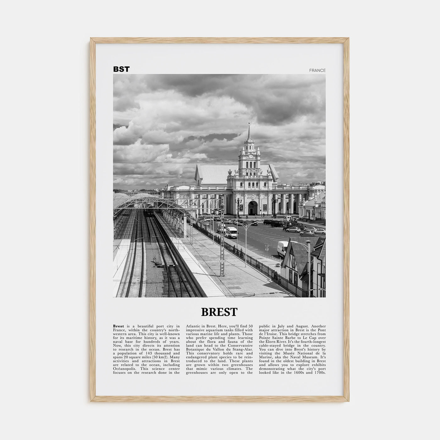 Brest Travel B&W Poster
