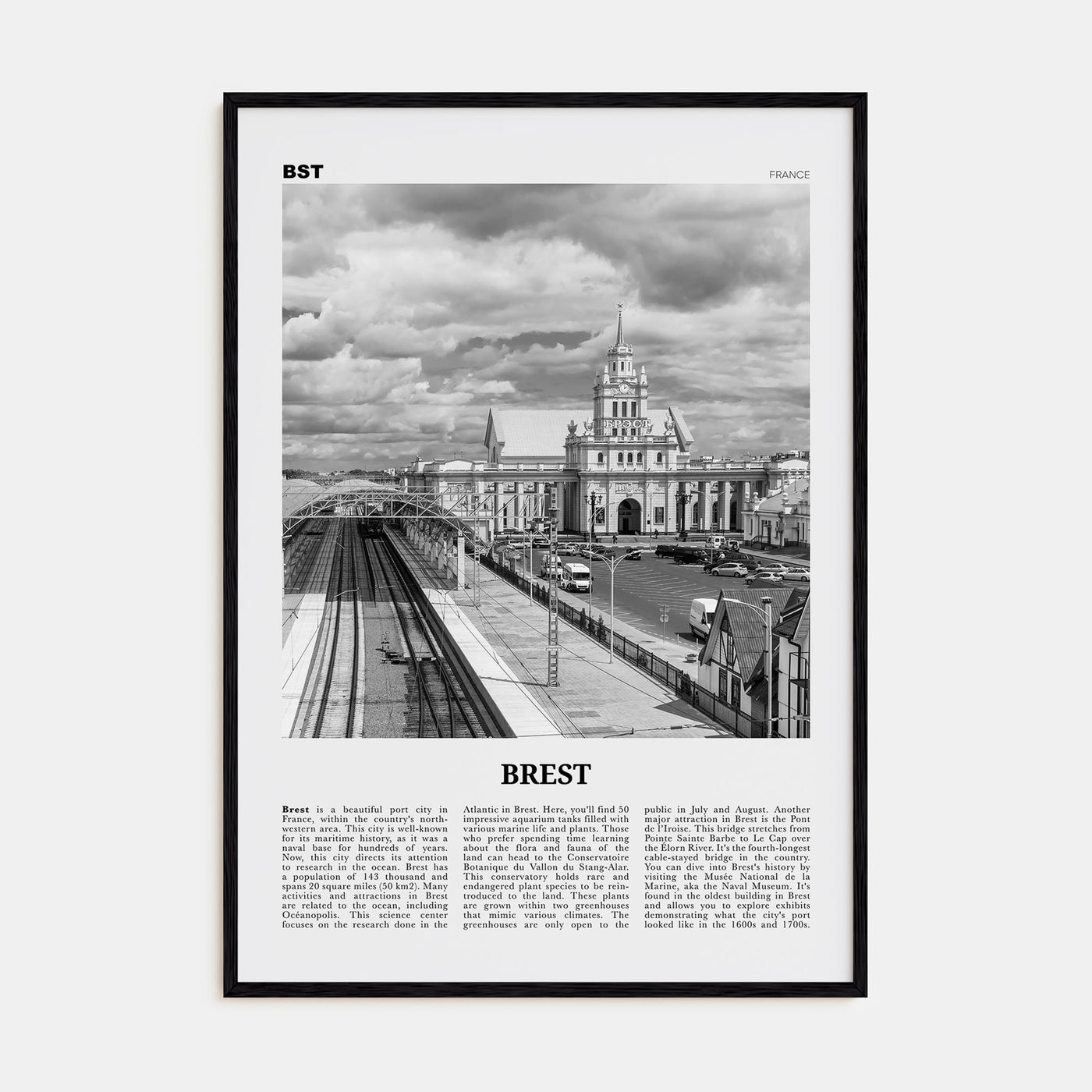 Brest Travel B&W Poster