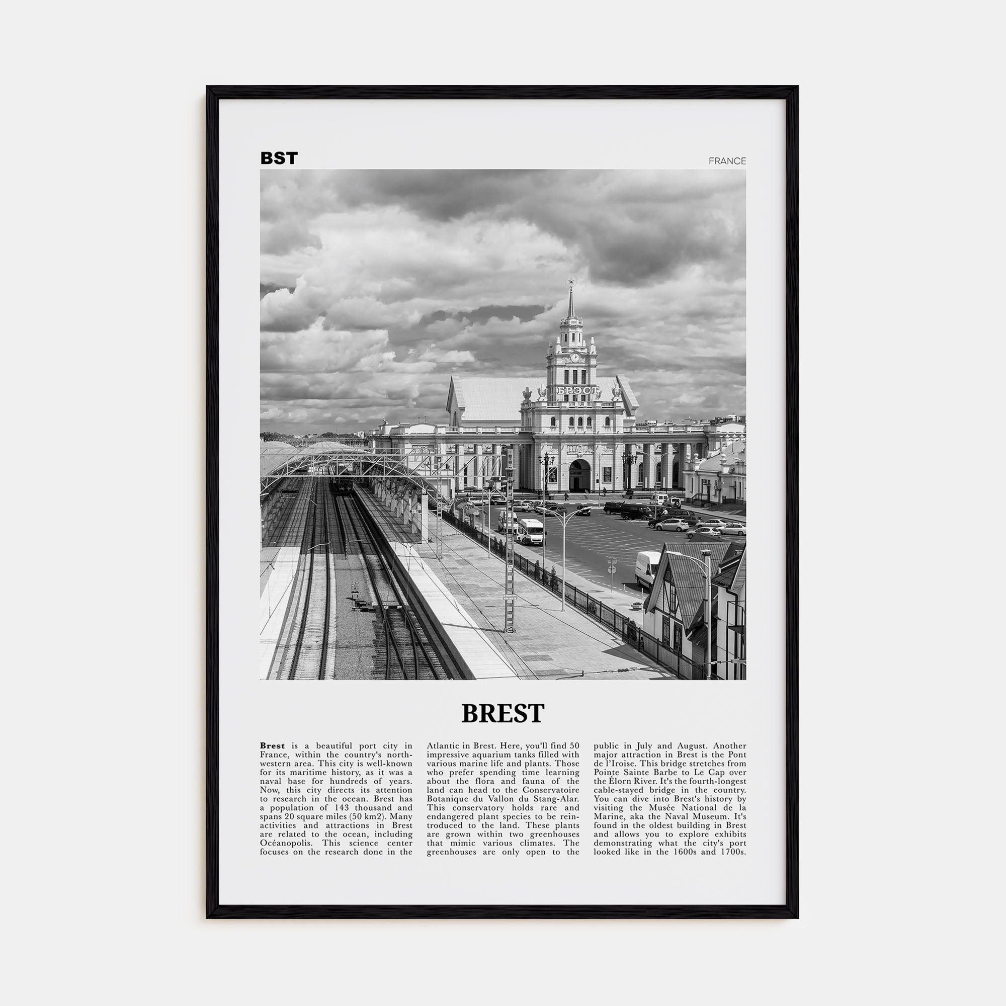 Brest Travel B&W Poster