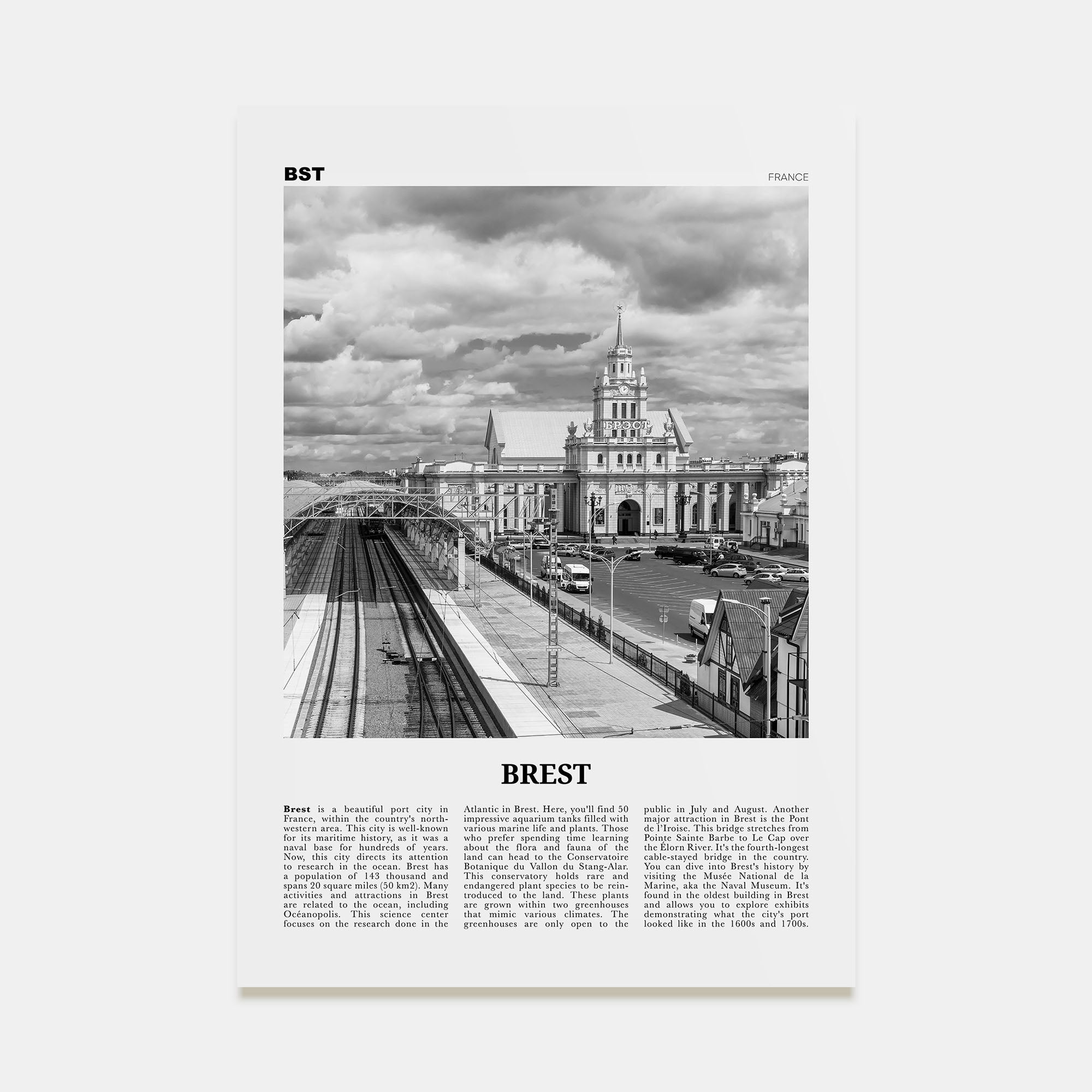 Brest Travel B&W Poster