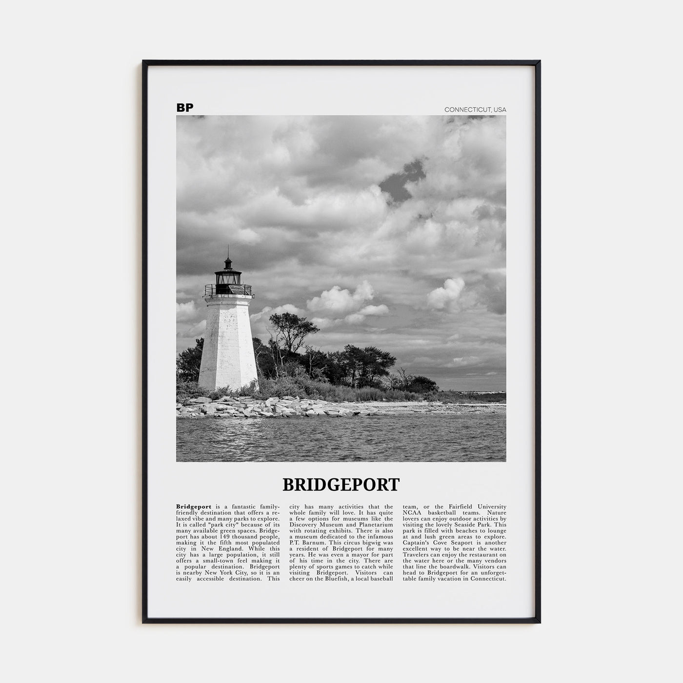 Bridgeport Travel B&W Poster