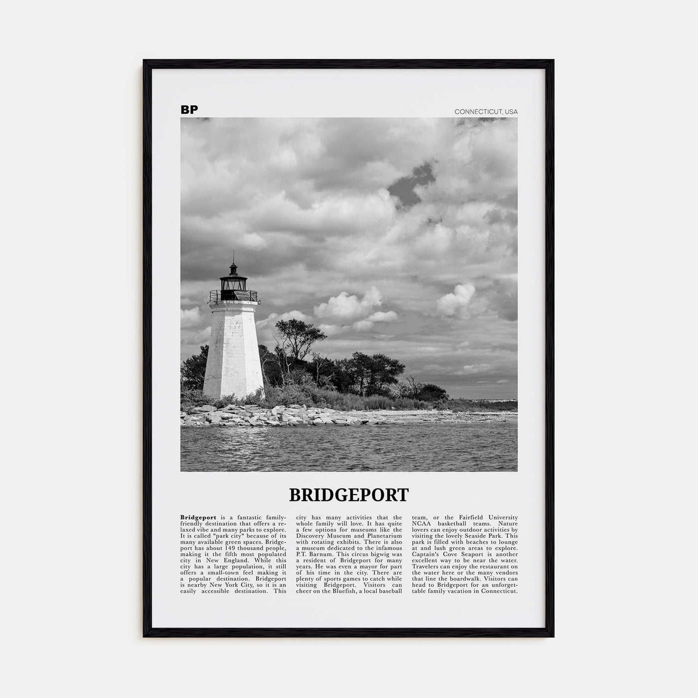 Bridgeport Travel B&W Poster