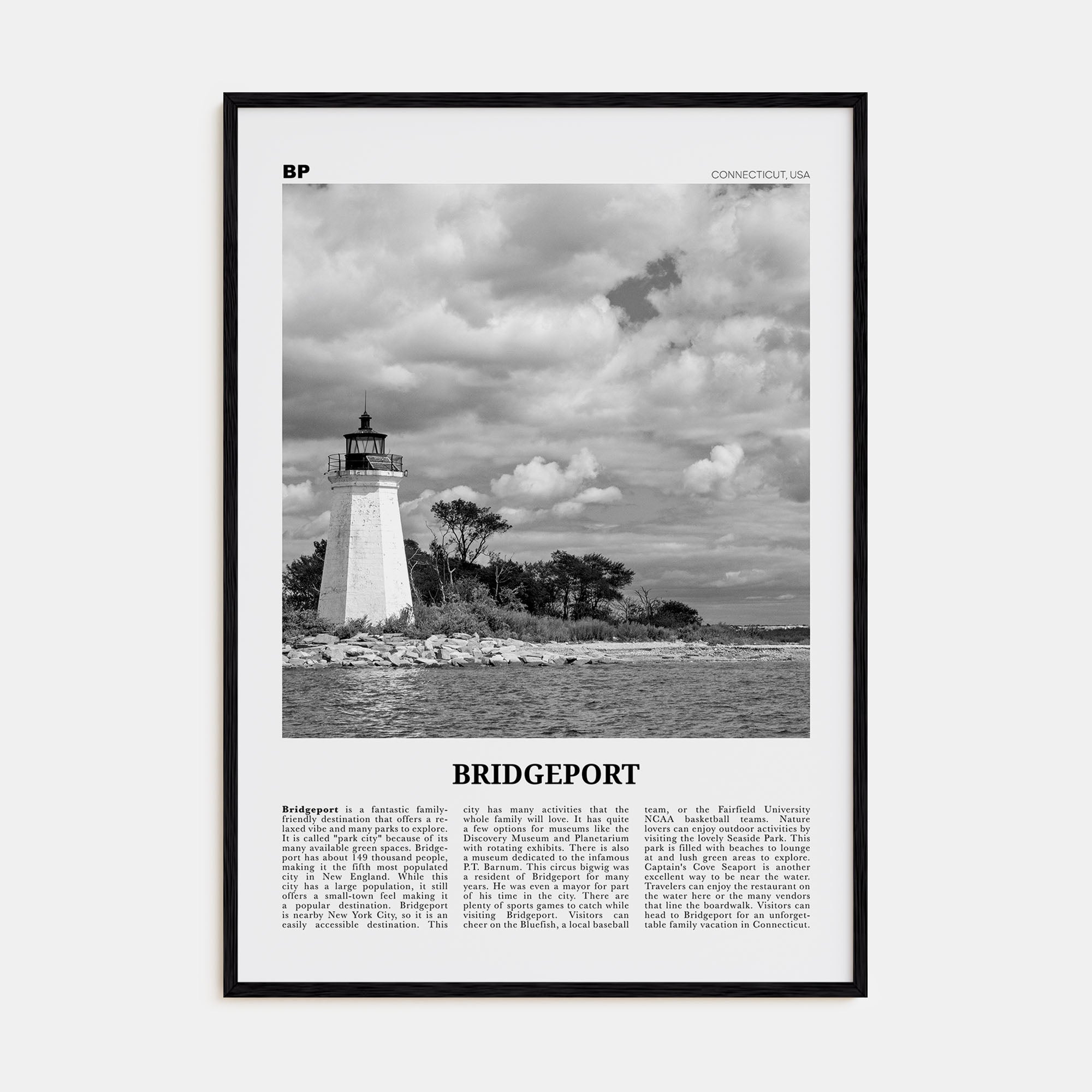 Bridgeport Travel B&W Poster