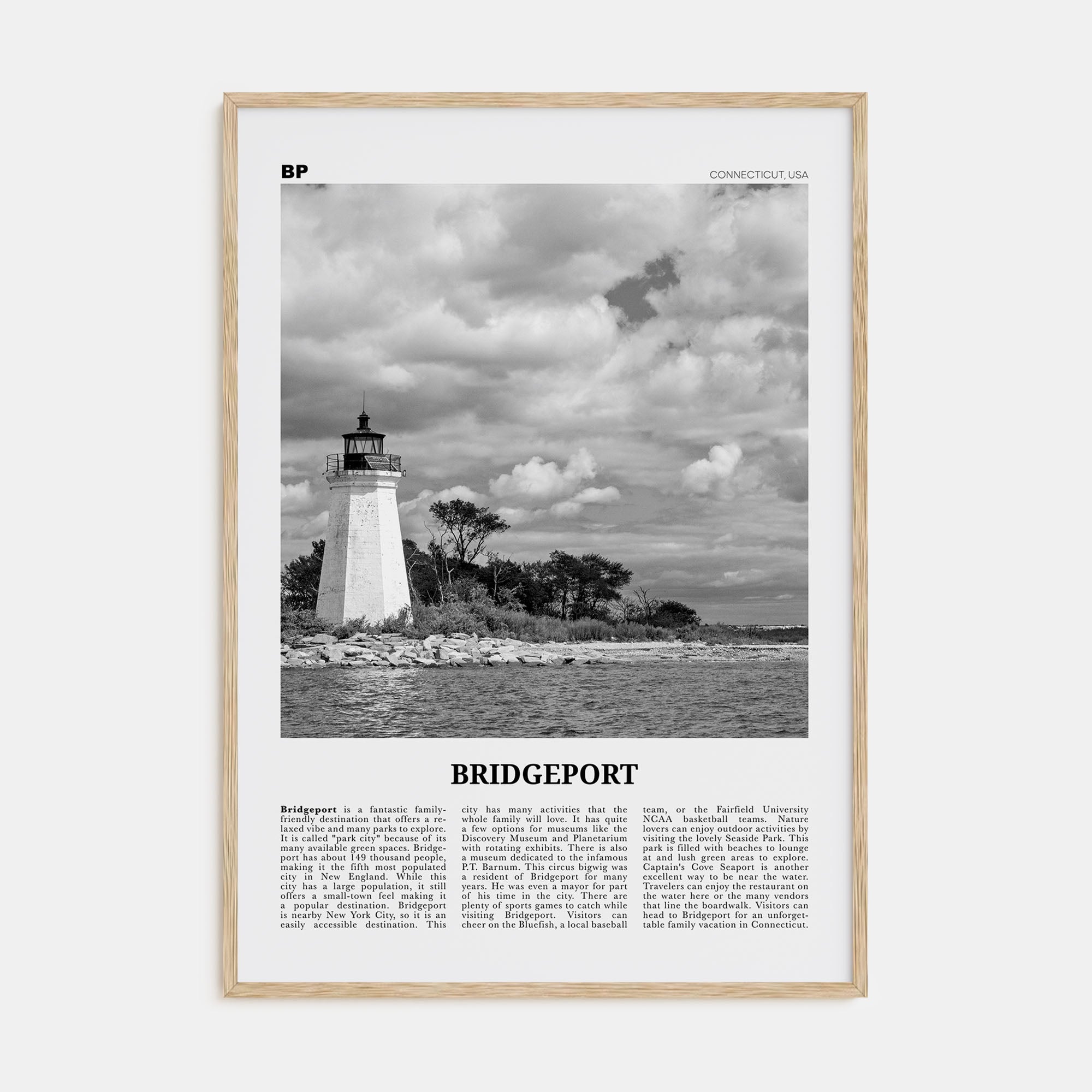 Bridgeport Travel B&W Poster